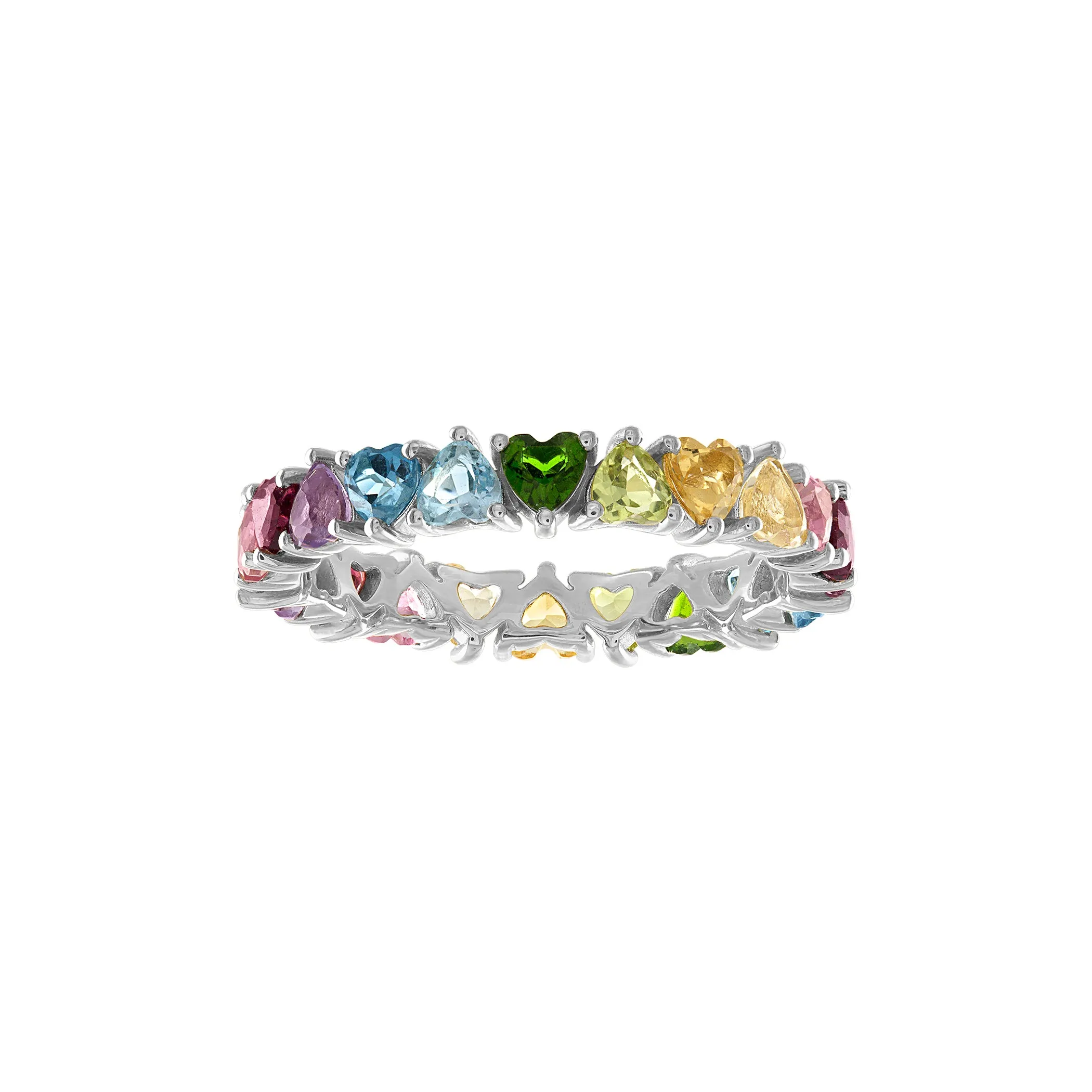 Rainbow Heart Shaped Eternity Band