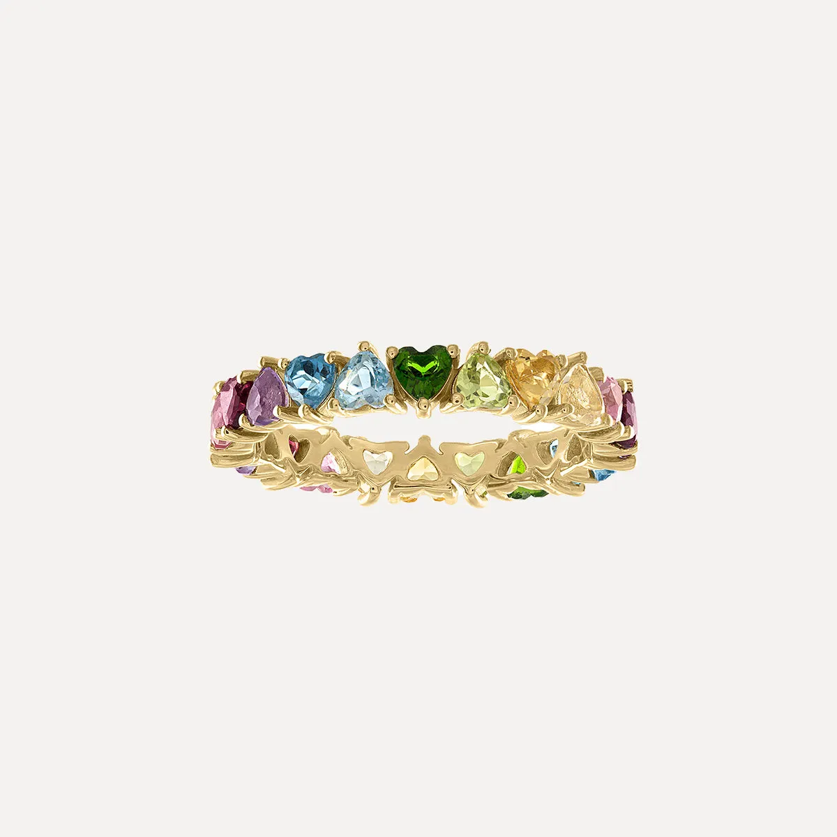 Rainbow Heart Shaped Eternity Band