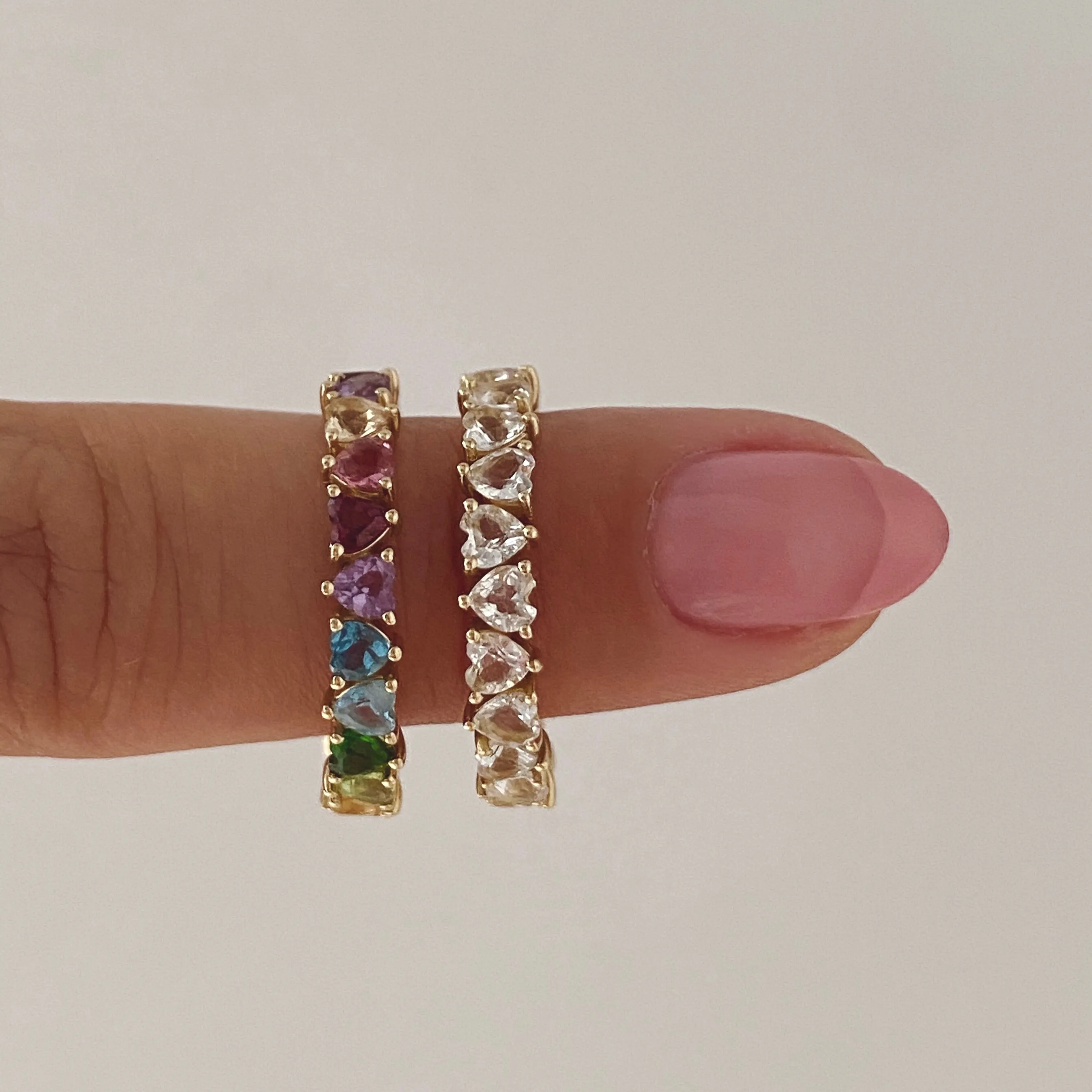 Rainbow Heart Shaped Eternity Band