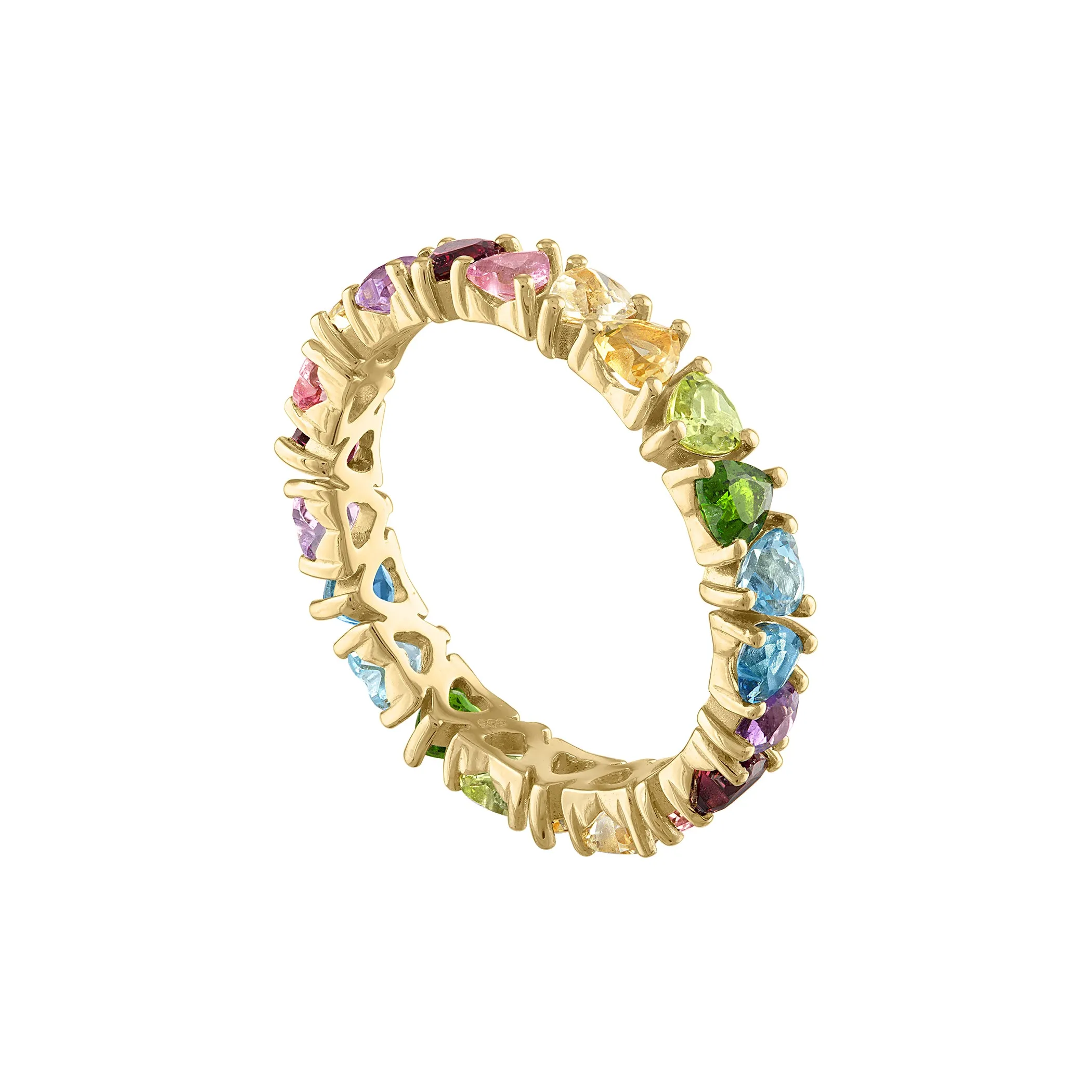 Rainbow Heart Shaped Eternity Band