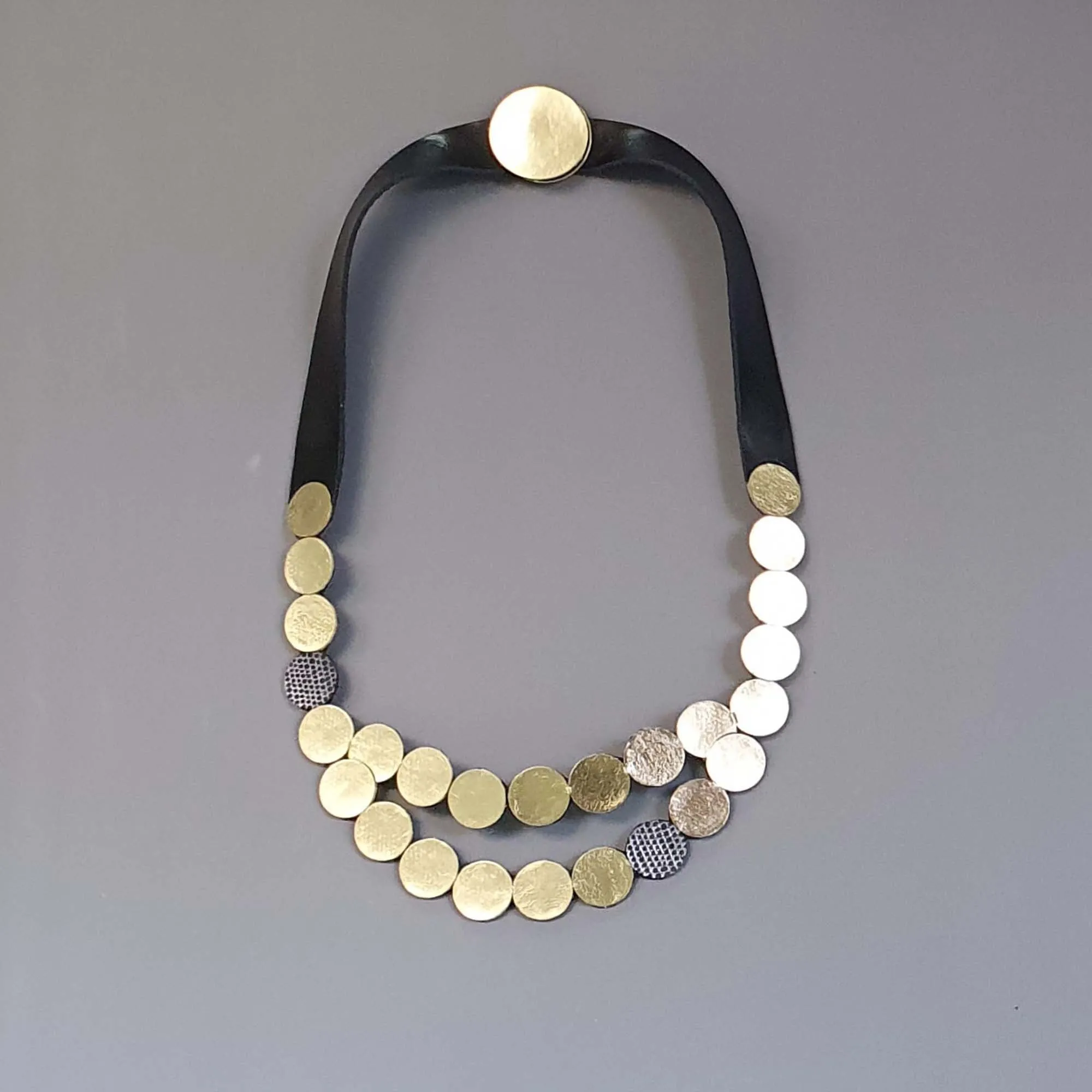 Raindrop Black leather collar necklace