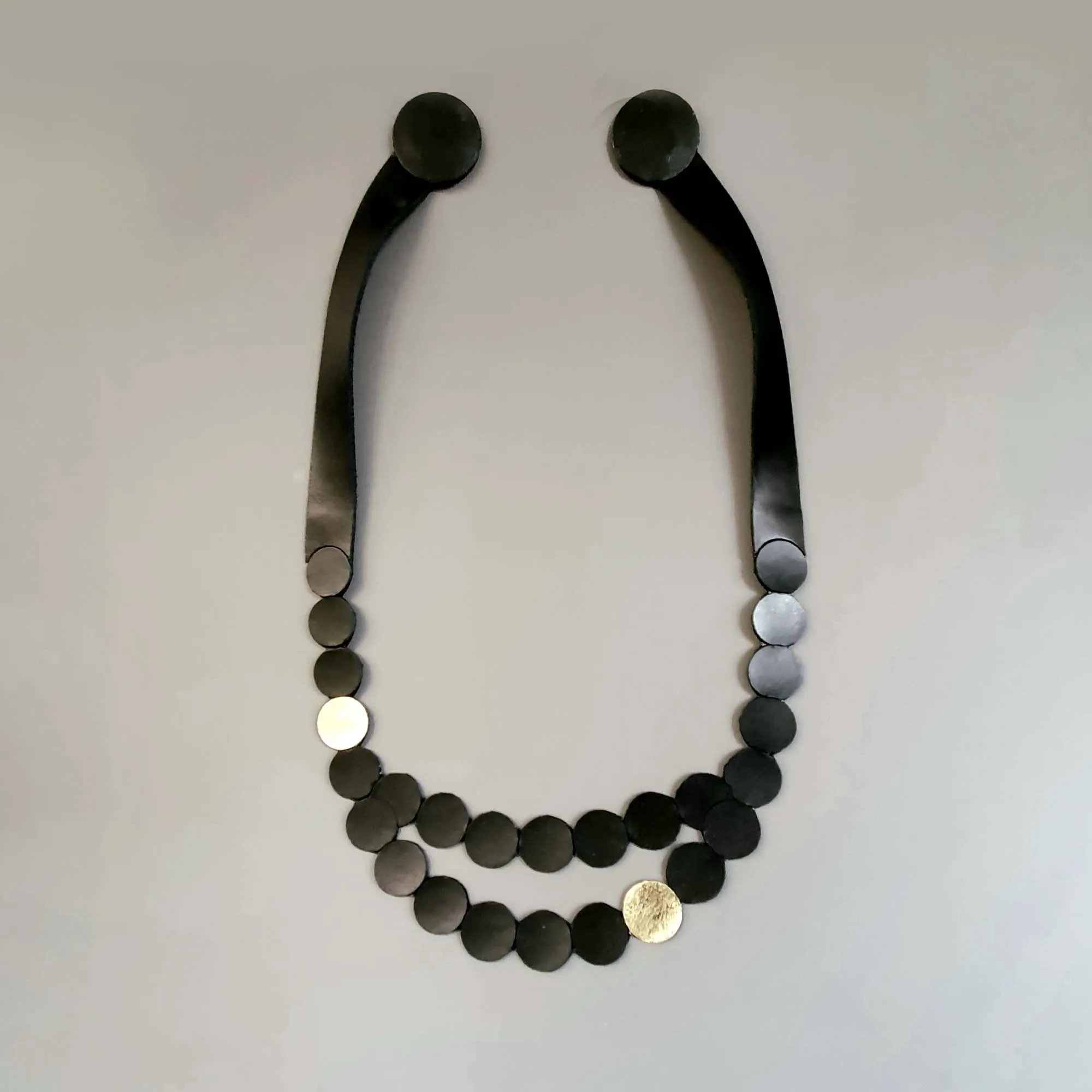 Raindrop Black leather collar necklace