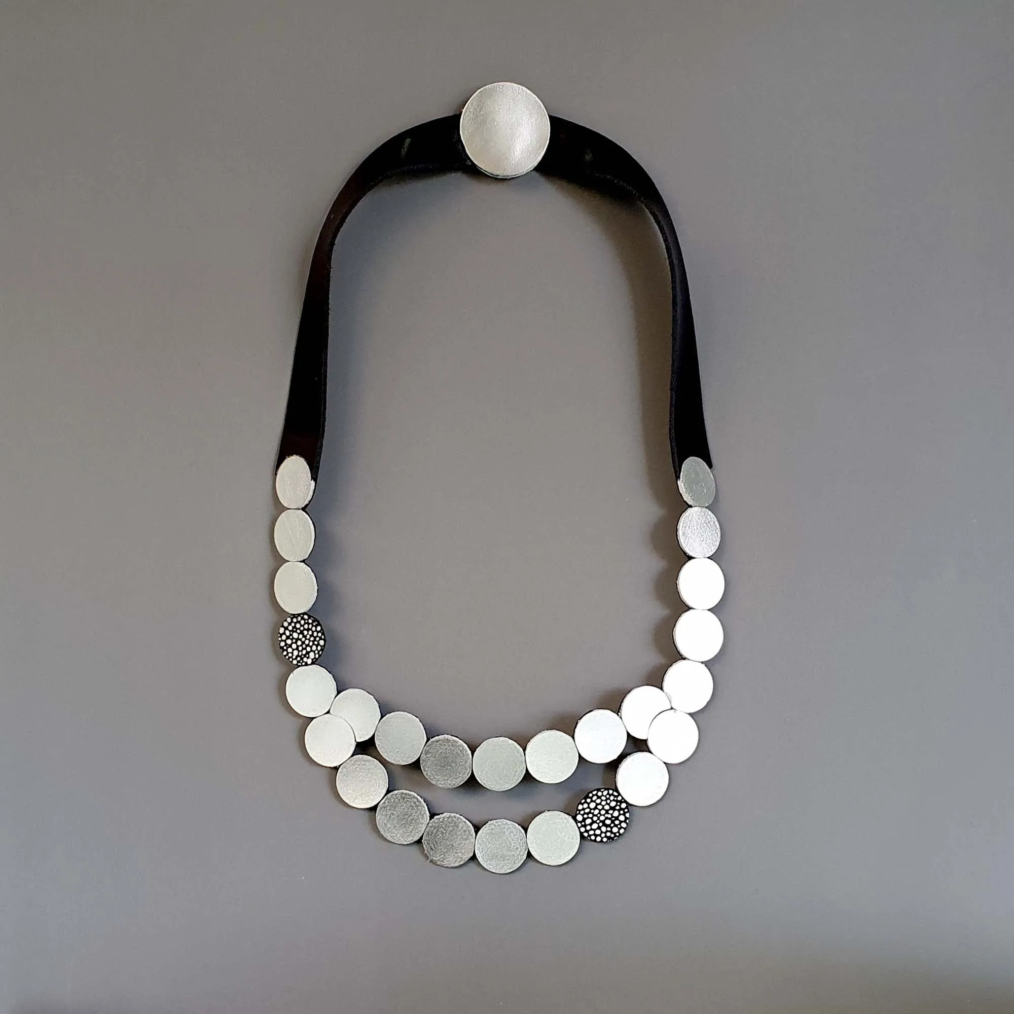 Raindrop Black leather collar necklace