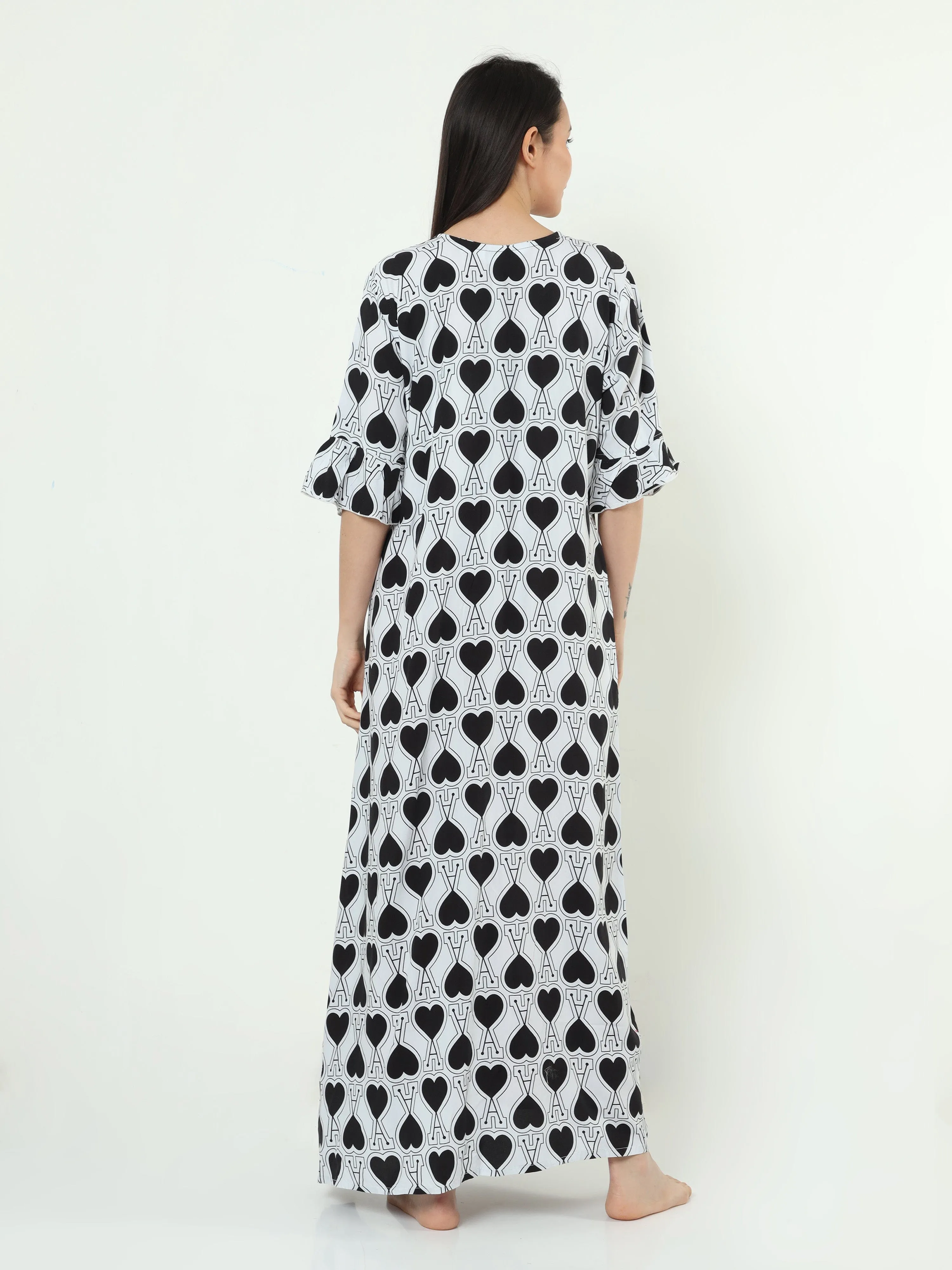 Rayon Designer Nighty | White & Black