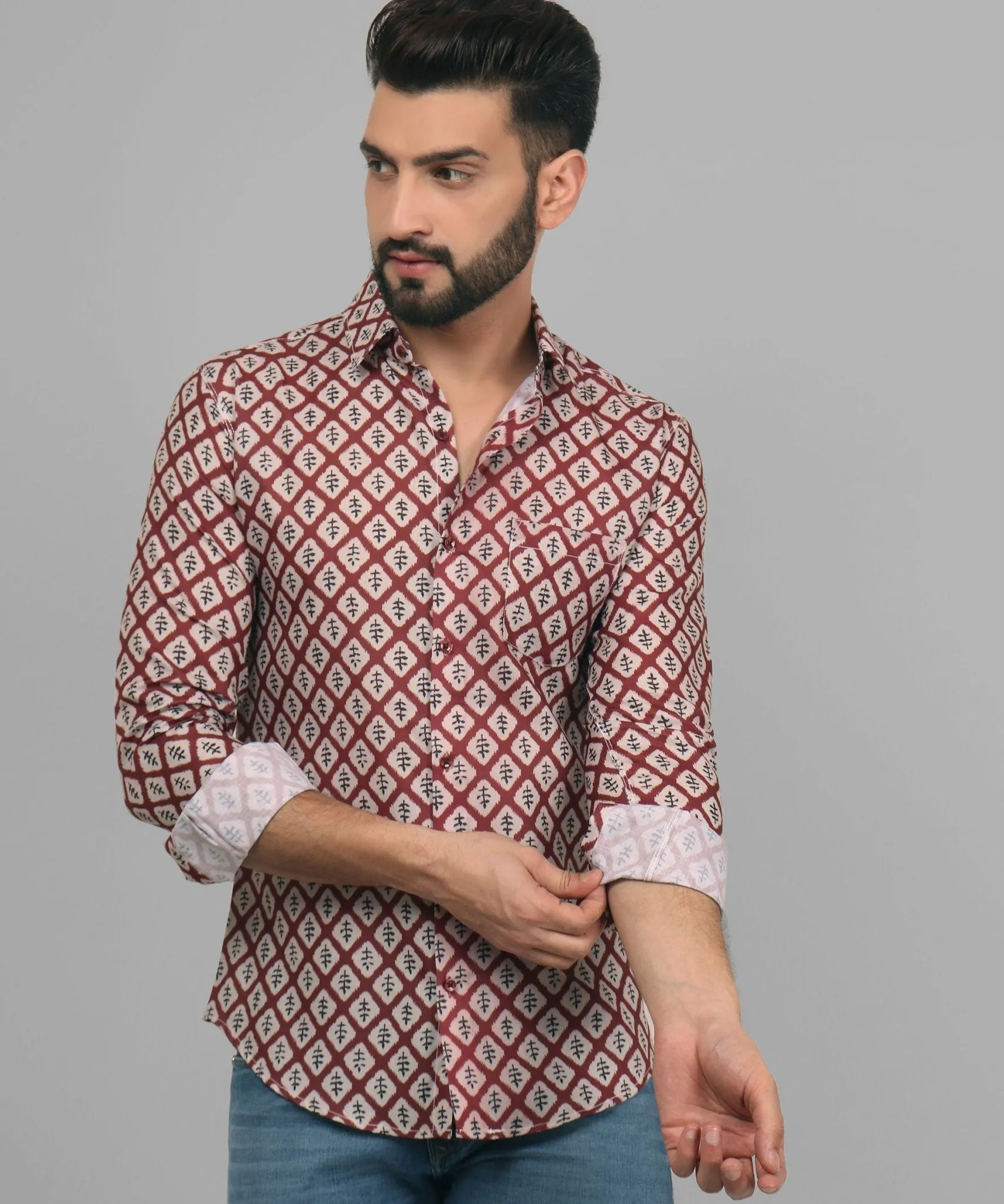 Renaissance Men's Printed Full Sleeve Cotton Button-Up Shirt For Men