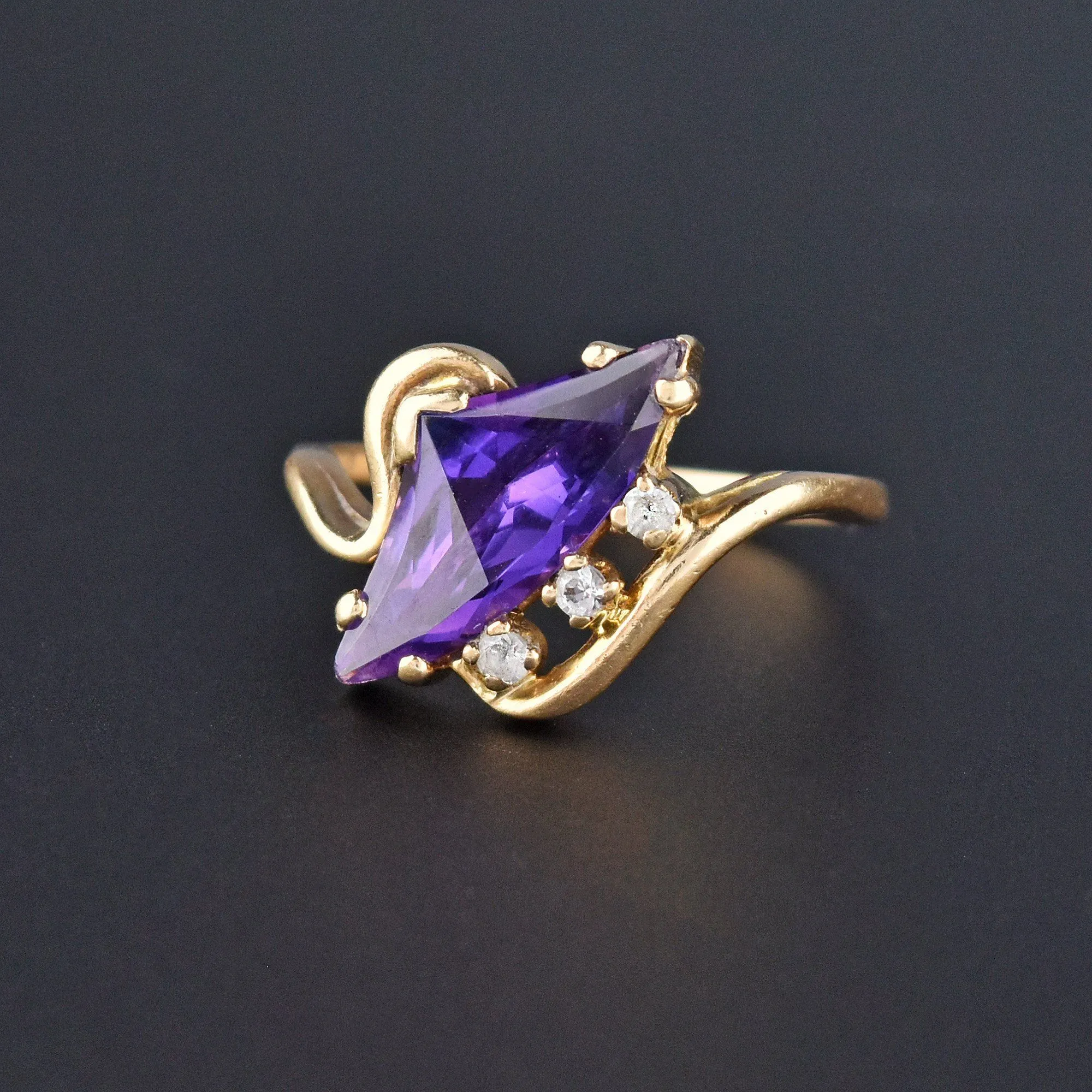 Retro Gold Fancy Cut Purple Sapphire Ring