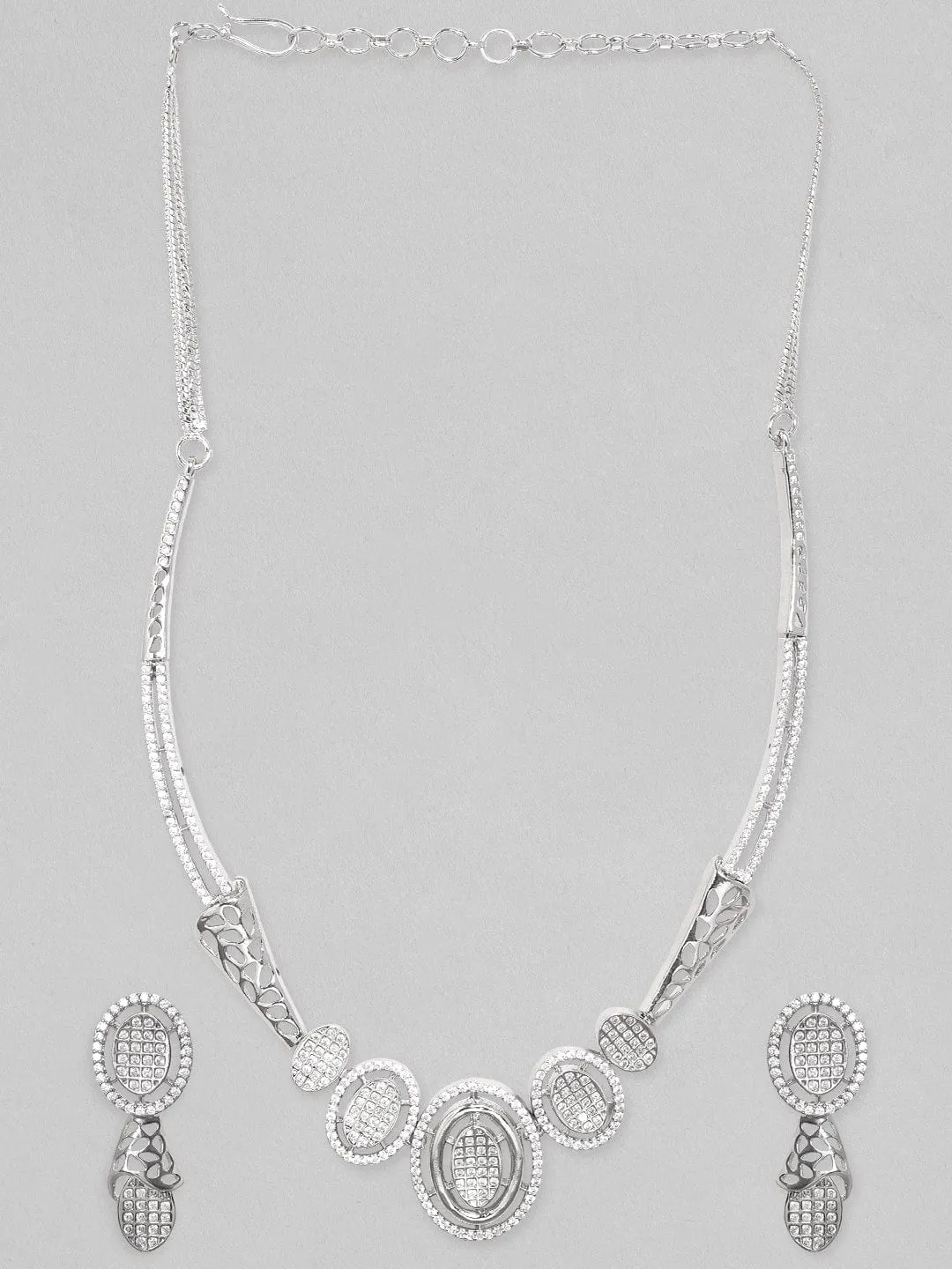 Rubans Rhodium Plated Zircons Pave Studded Party Wear Necklace Set.