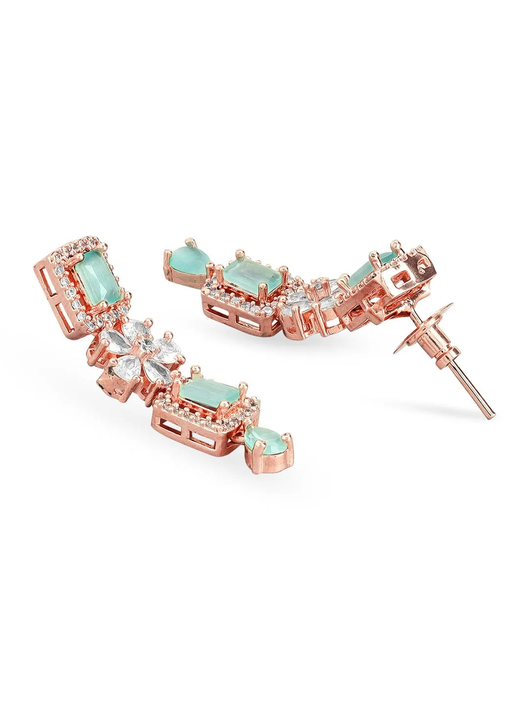 Rubans Rose Gold Plated Mint Green Zirconia Studded Necklace Set