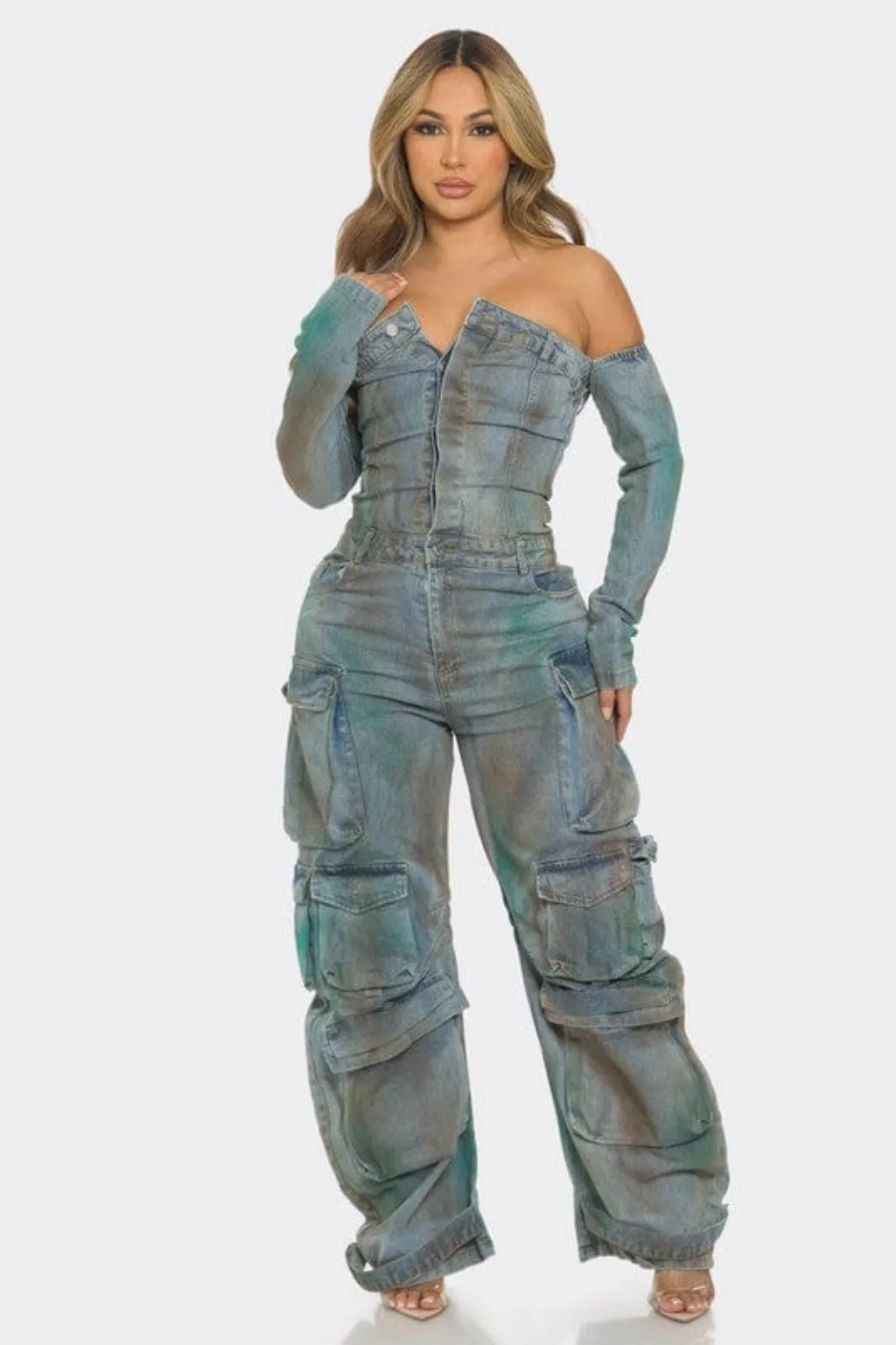 Rusty Tie-Dye Cargo Jumpsuit-Blue