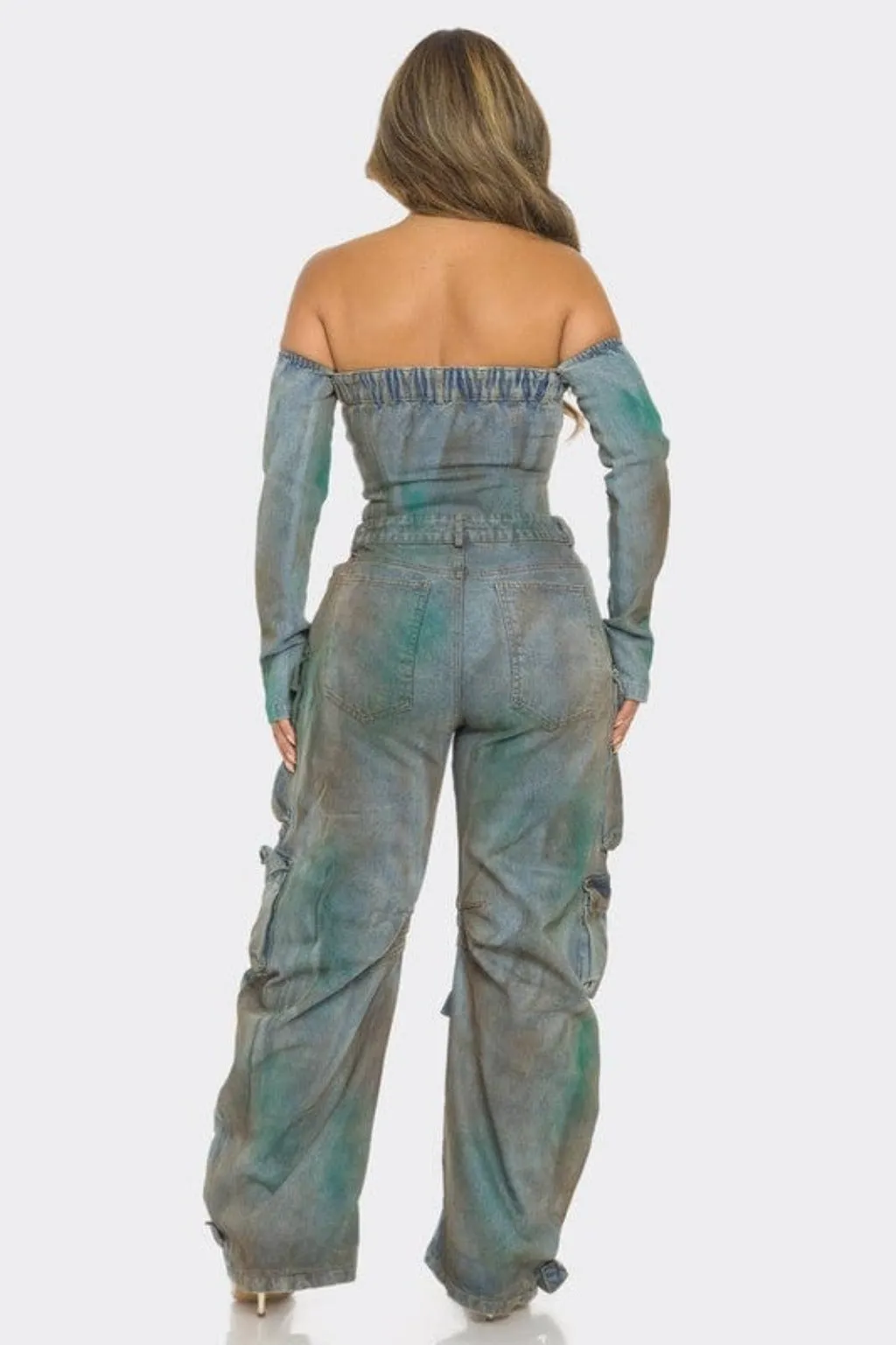 Rusty Tie-Dye Cargo Jumpsuit-Blue