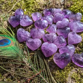 Set of Three Small Crystal Amethyst Heart Carvings with Soothing and Loving Vibrations