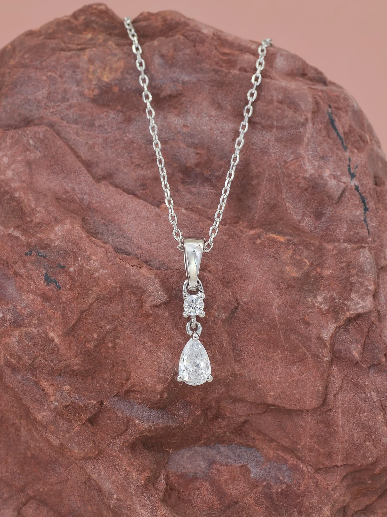 Solitaire Drop Pendant With Pure Silver 18 Chain For Women