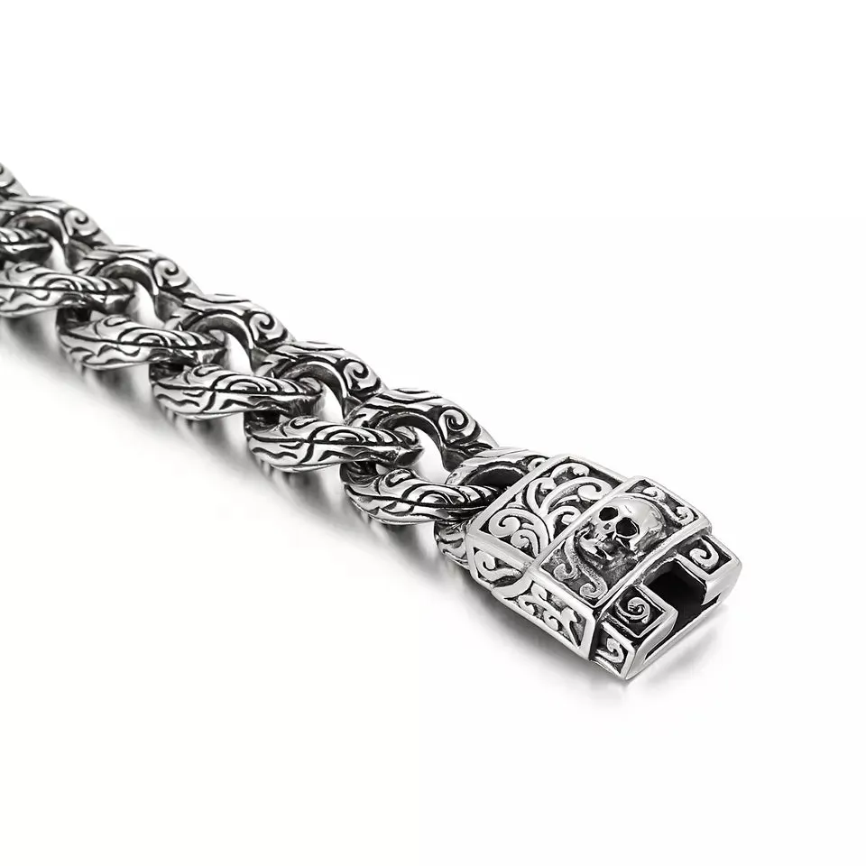 Stainless Steel Gothic Biker Skull Bracelet