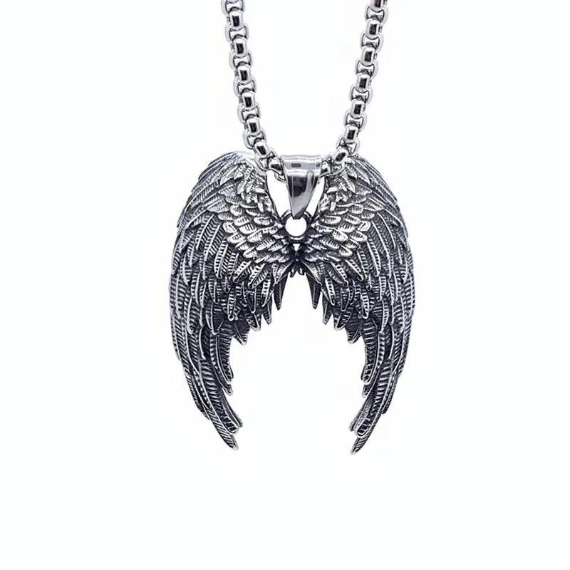 Stainless Steel Protecting Angel Wings  Pendant Necklace