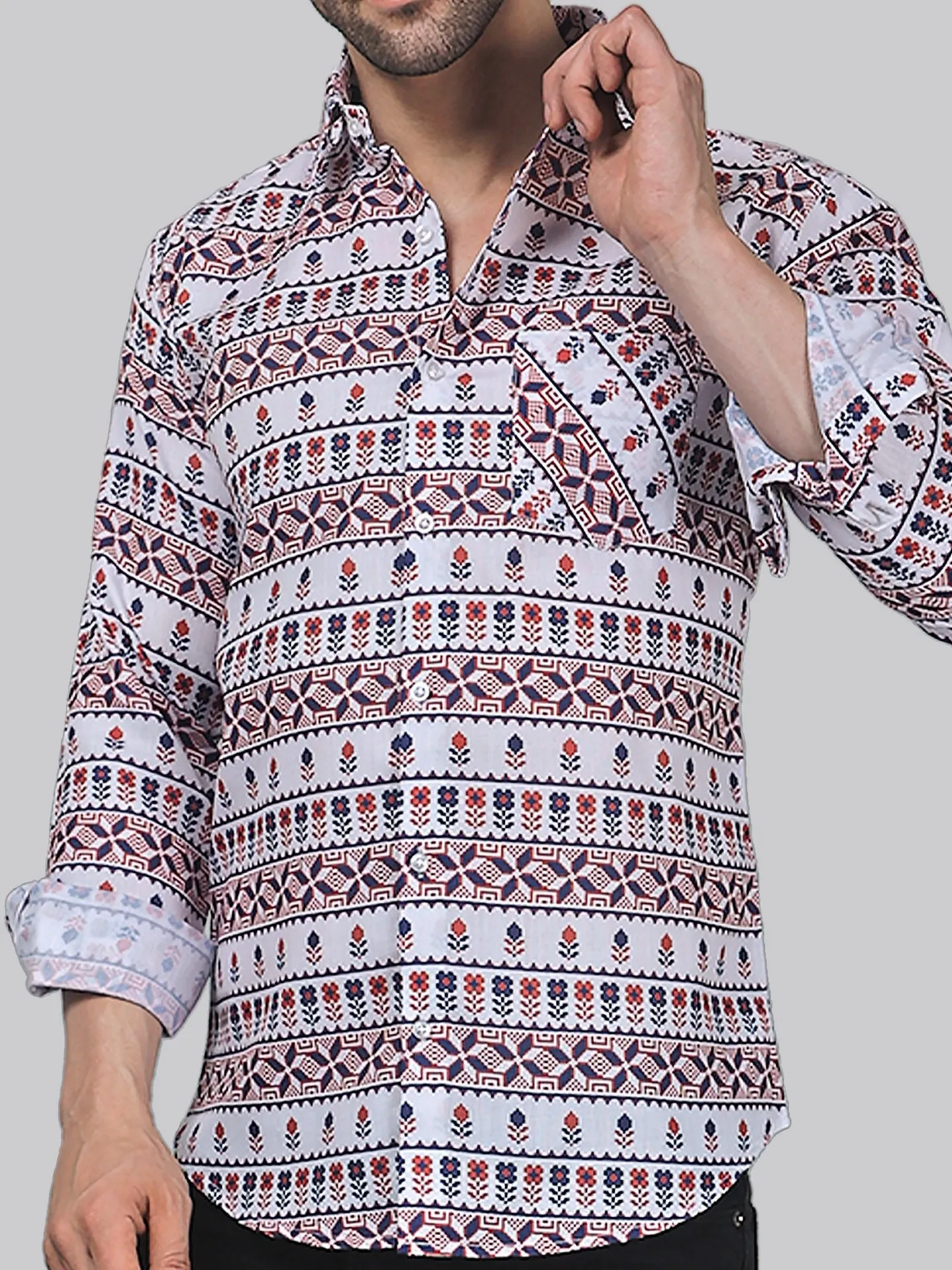 Starry Night Men's Printed Full Sleeve Button-Up Shirt For Men