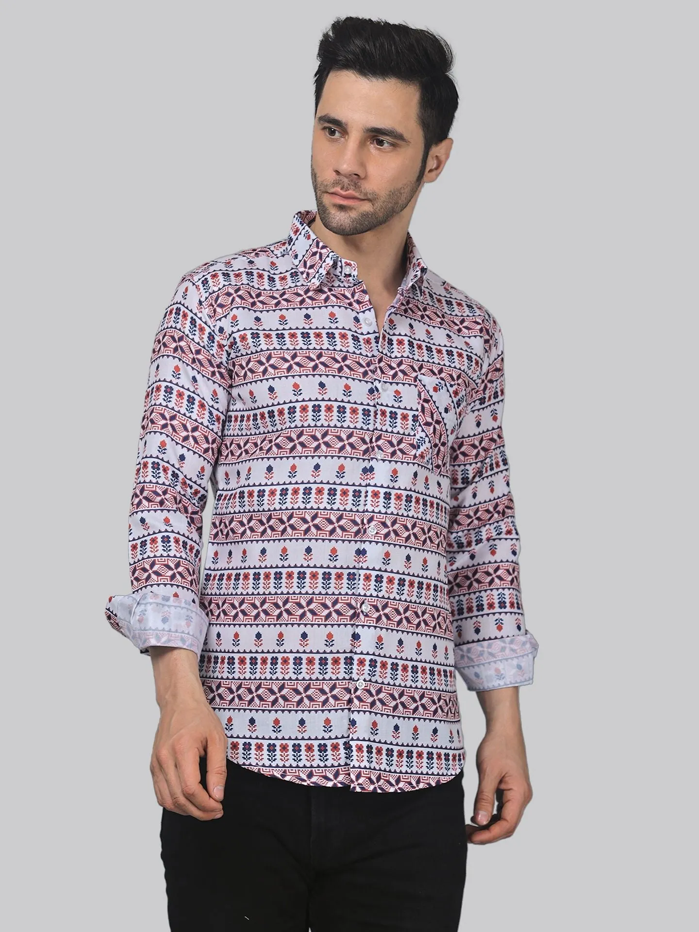 Starry Night Men's Printed Full Sleeve Button-Up Shirt For Men