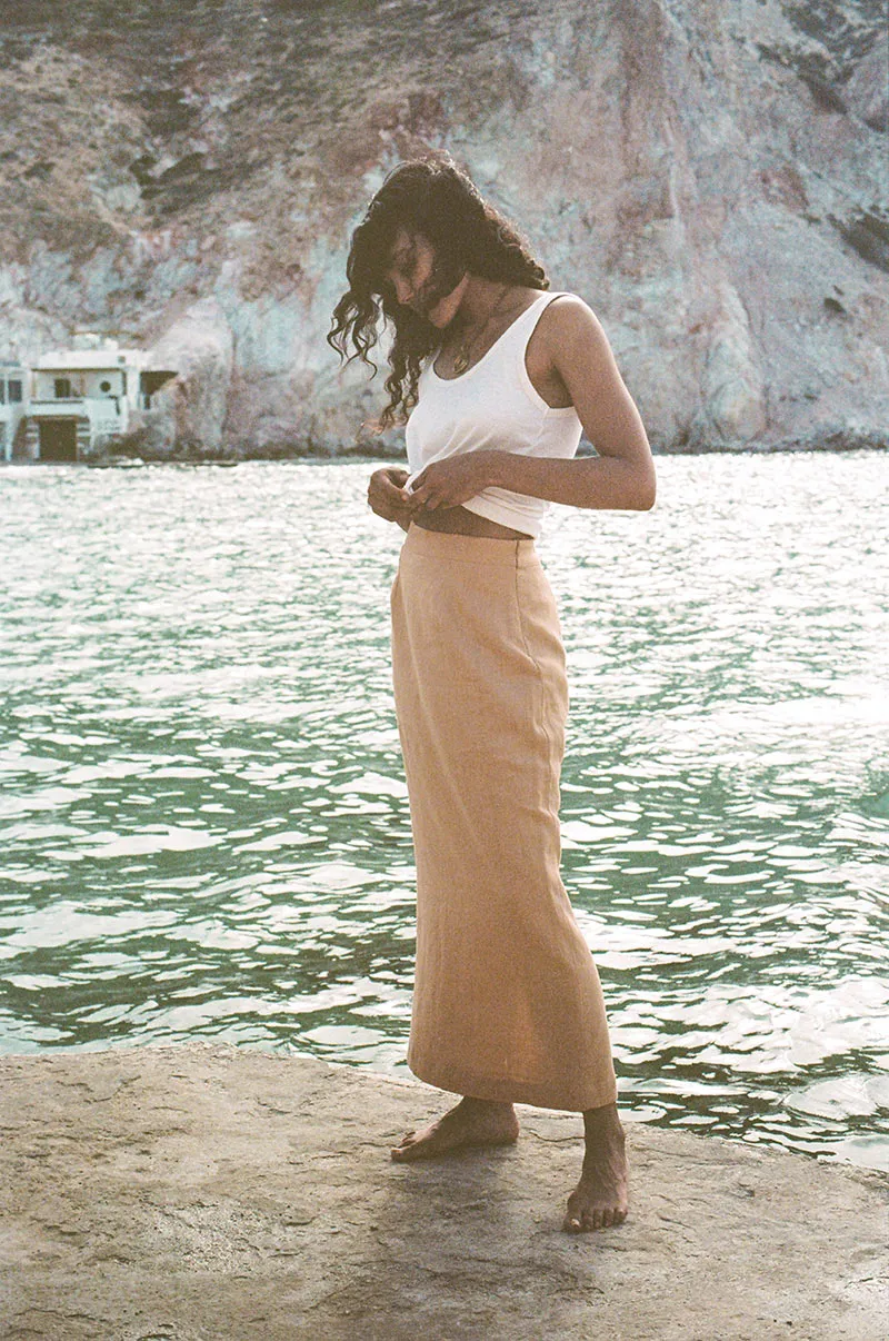 SUMMER Midi Skirt - sand linen