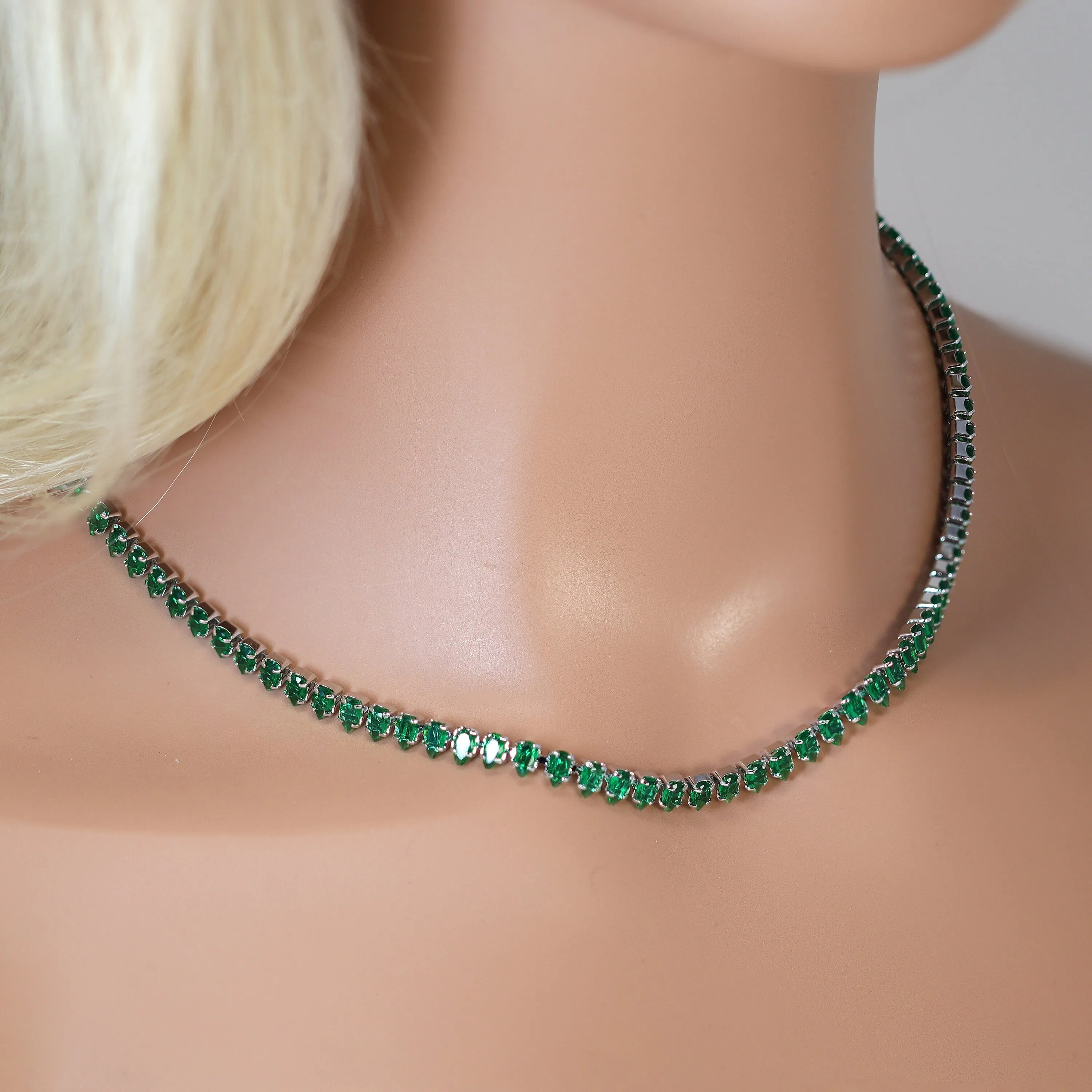 Swarovski Crystal Green Dainty Elegant Necklace set, Gift for her, Bridesmaid Proposal, Valentines