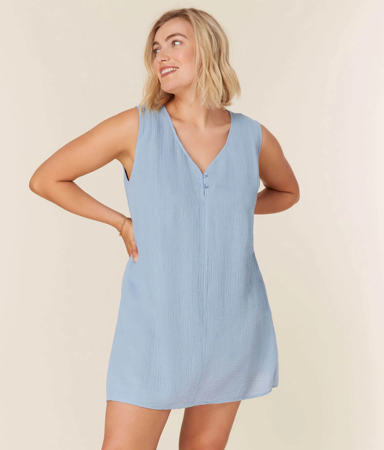 The Frades Mini Dress - Cotton Gauze - Mist