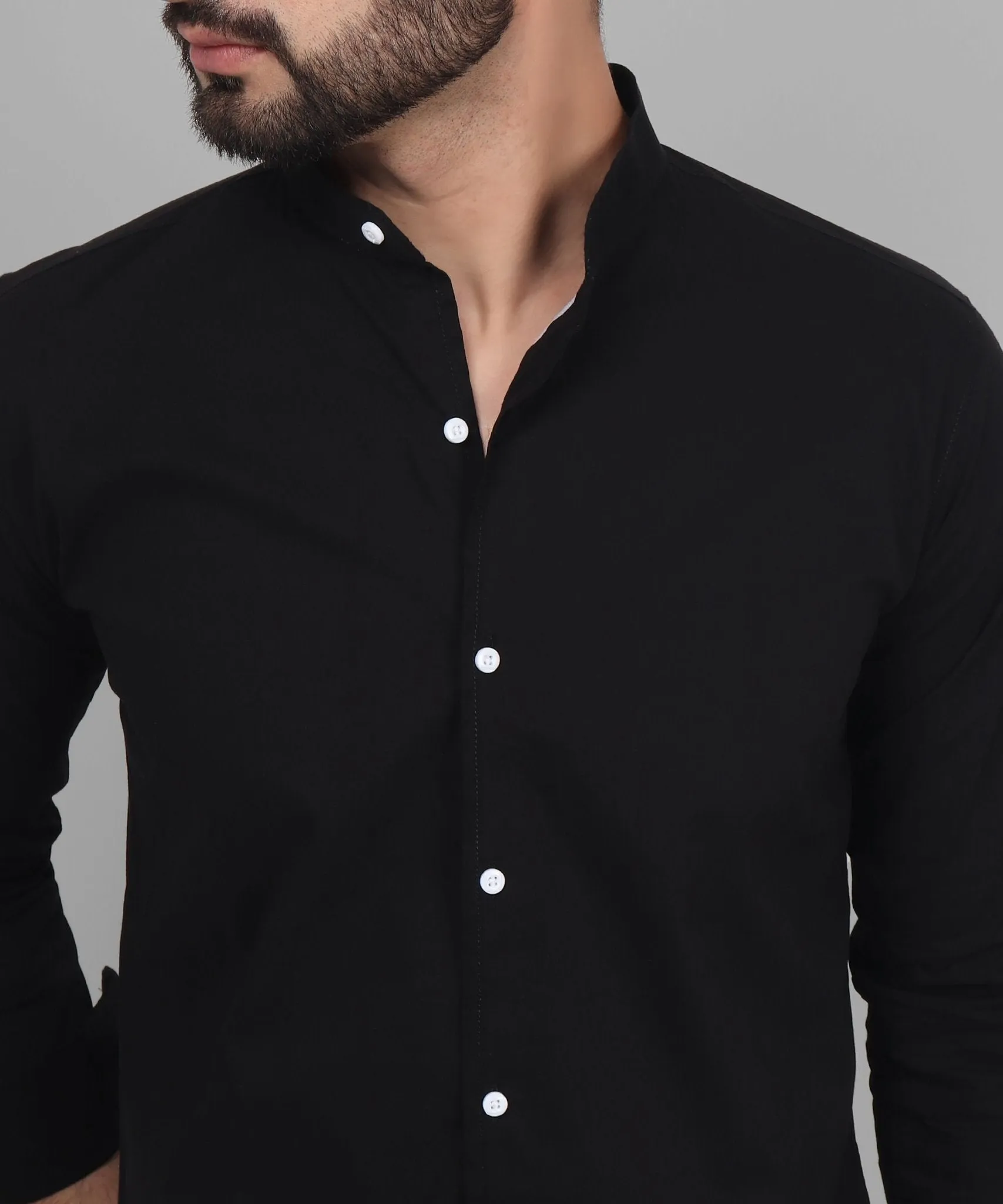 TryBuy Exclusive Men's Black Solid Band Button-Up Shirt For Men