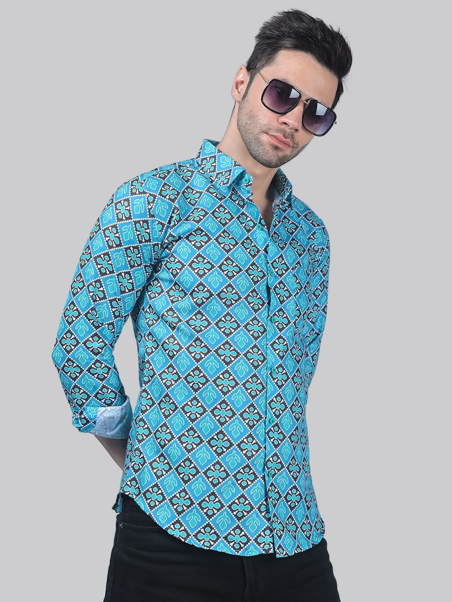 TryBuy Printed Full Sleeve Cotton Button-Up Shirt For Men