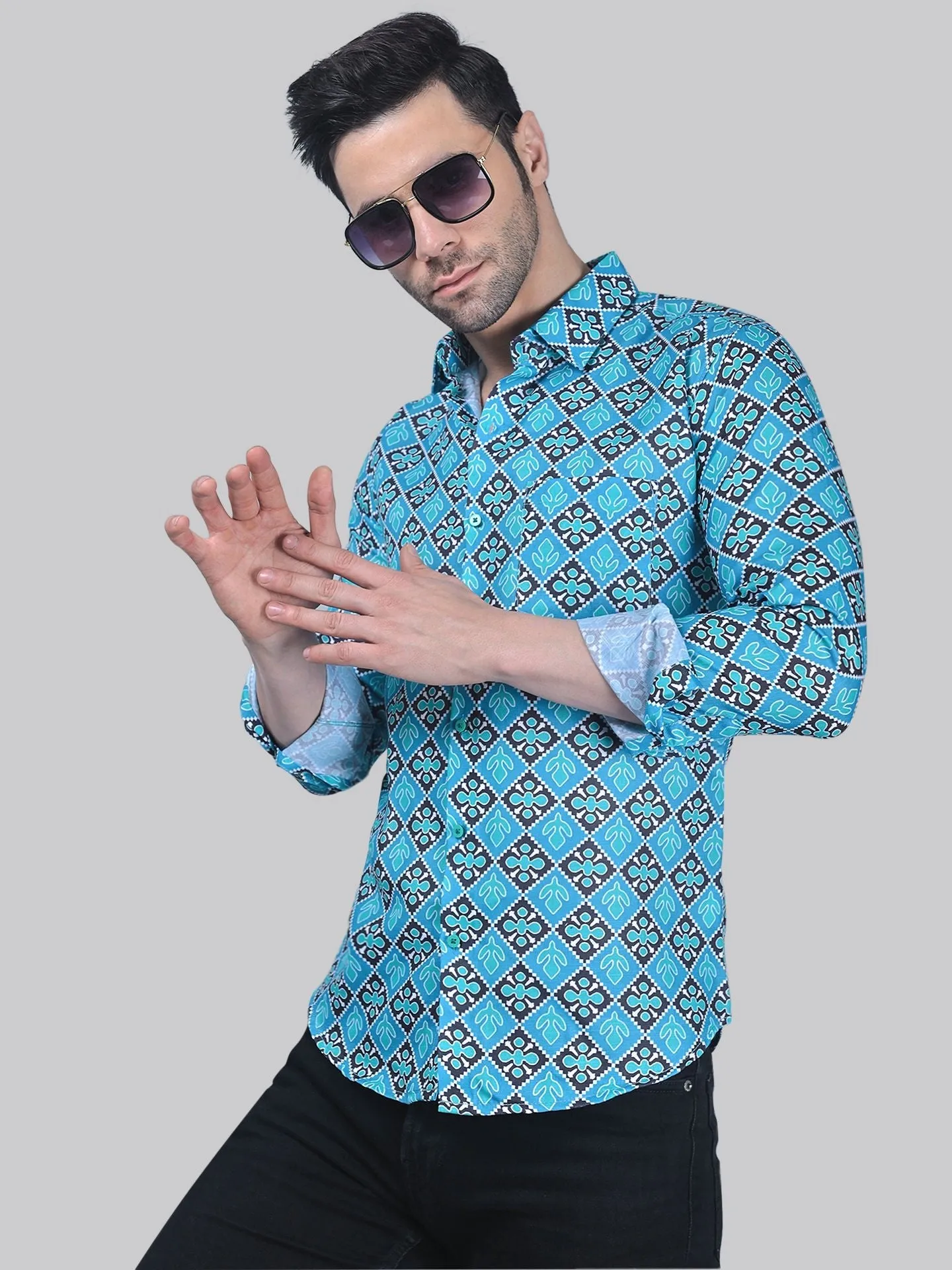 TryBuy Printed Full Sleeve Cotton Button-Up Shirt For Men