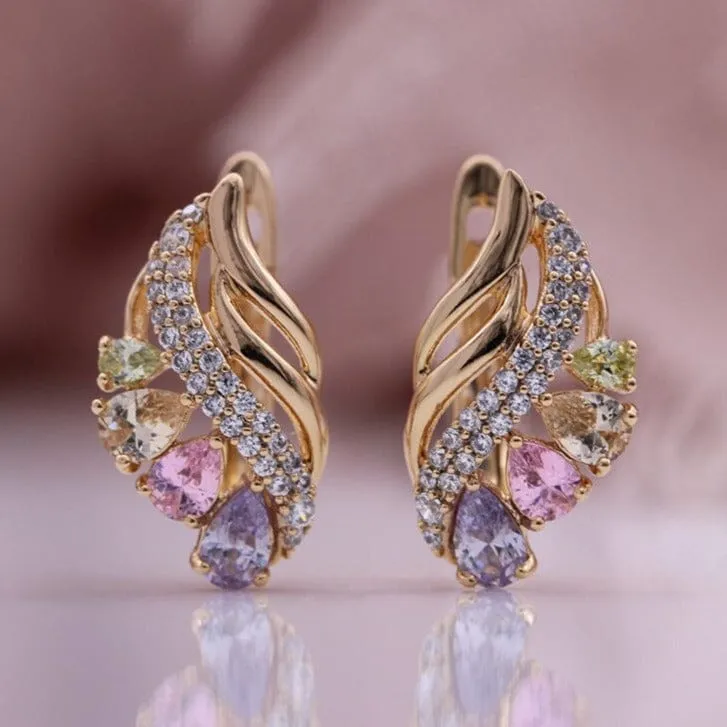 Unique Lovely Elegant Crystal Earrings - 585 Rose Gold