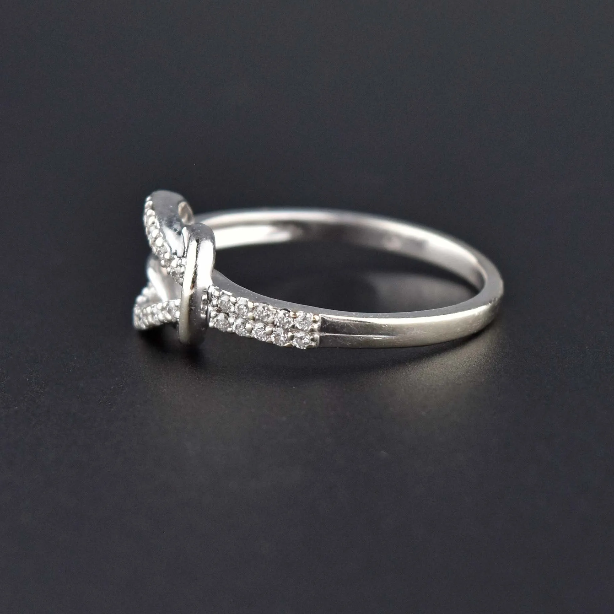 Vintage 14K White Gold Love Knot Diamond Ring