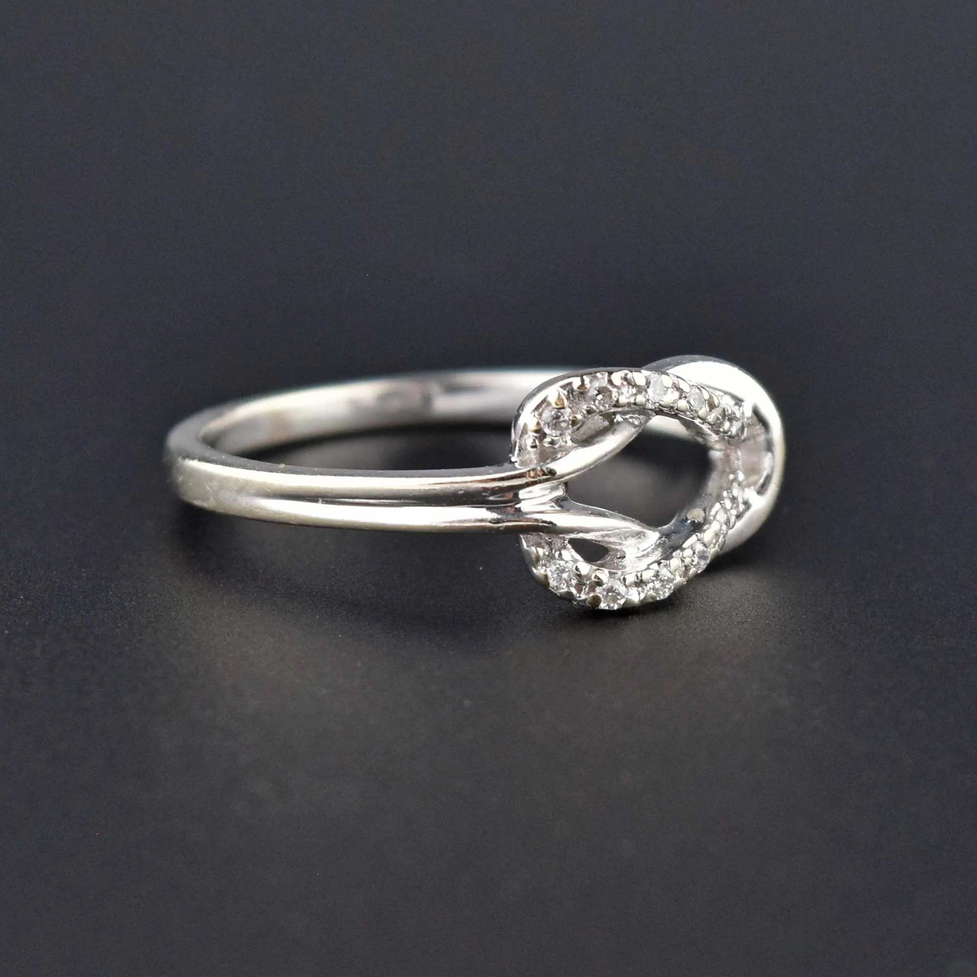 Vintage 14K White Gold Love Knot Diamond Ring