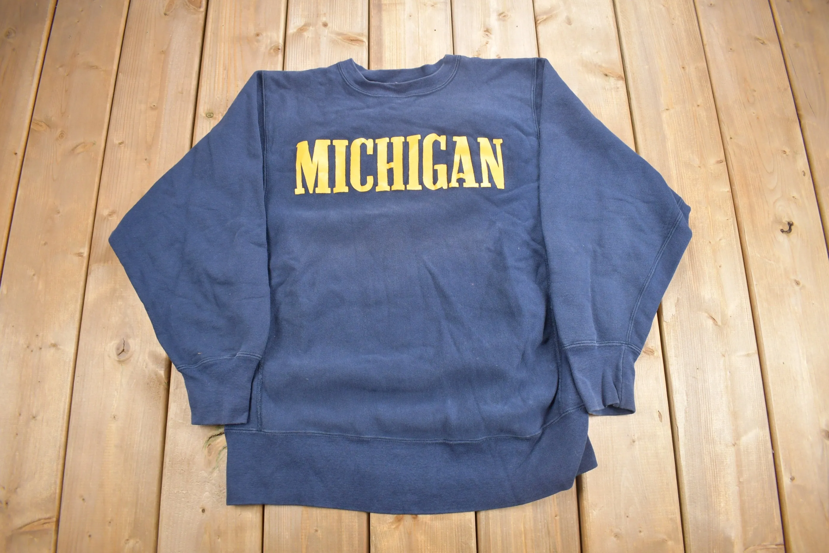 Vintage 1980s University Of Michigan Champion Reverse Weave Warmup Crewneck / Made In USA / NCAA Sweatshirt / Sportswear