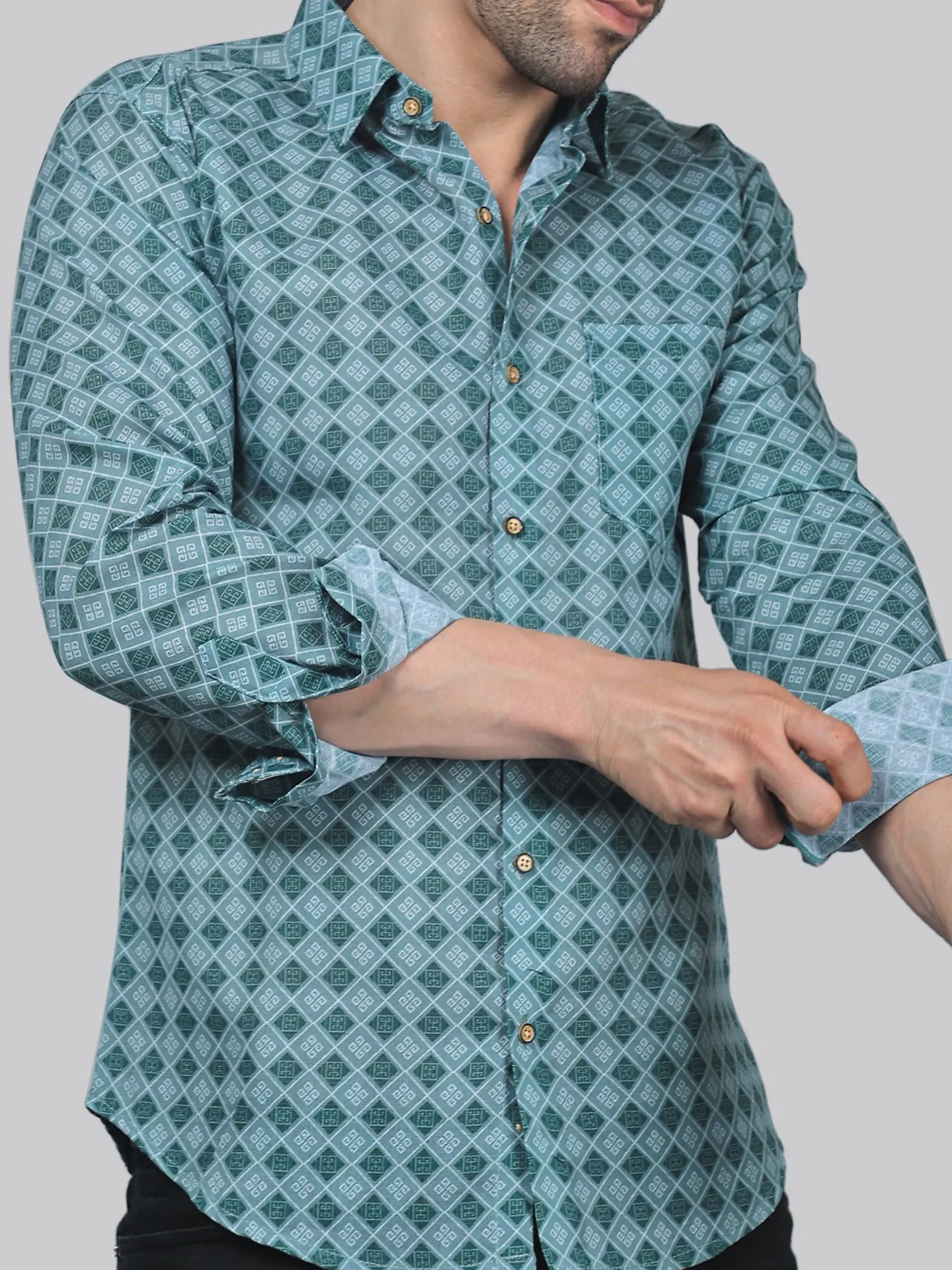 Vivacious Vibes Men's Printed Full Sleeve Cotton Button-Up Shirt For Men