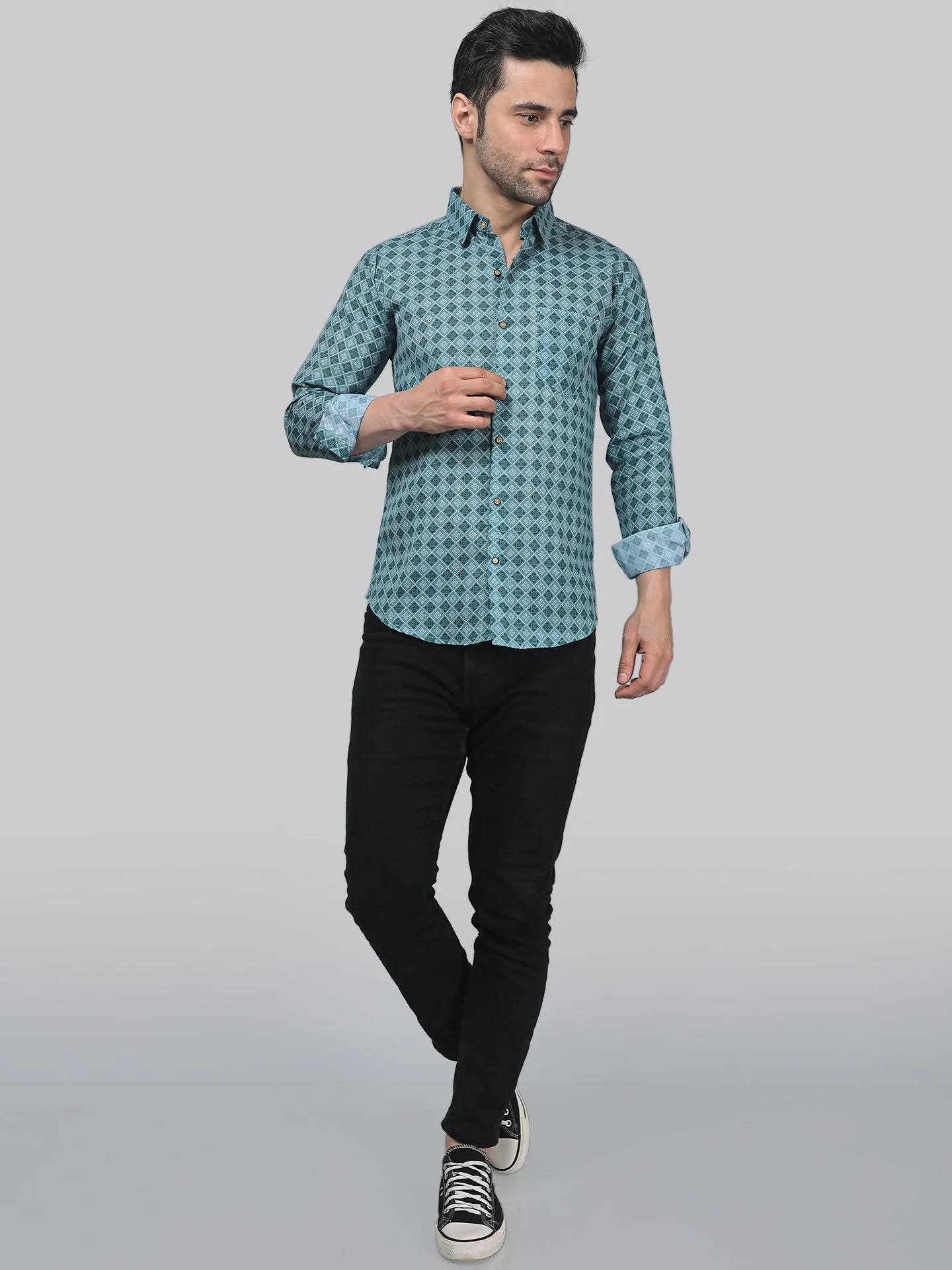 Vivacious Vibes Men's Printed Full Sleeve Cotton Button-Up Shirt For Men