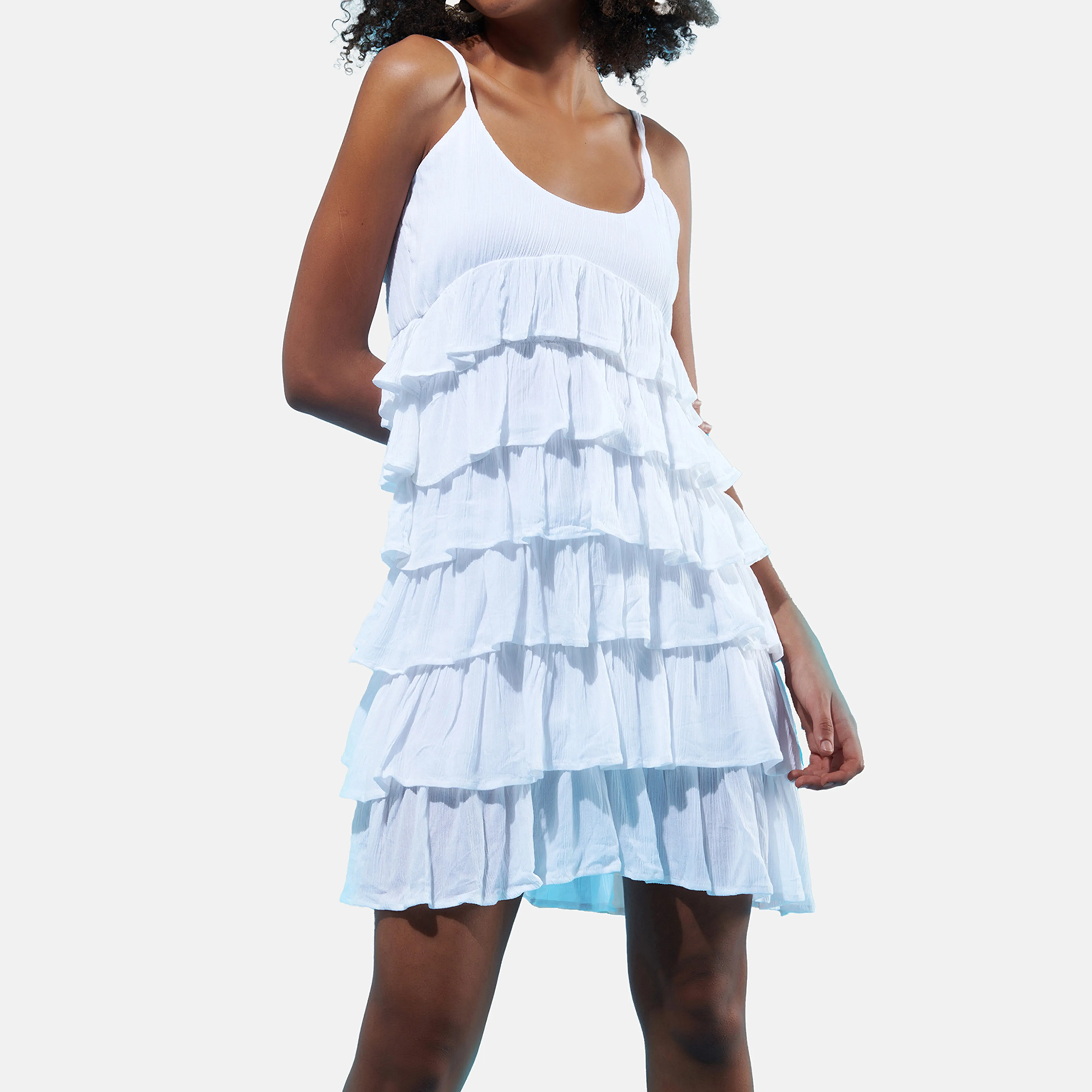 White Ruffle Layered Summer Dress