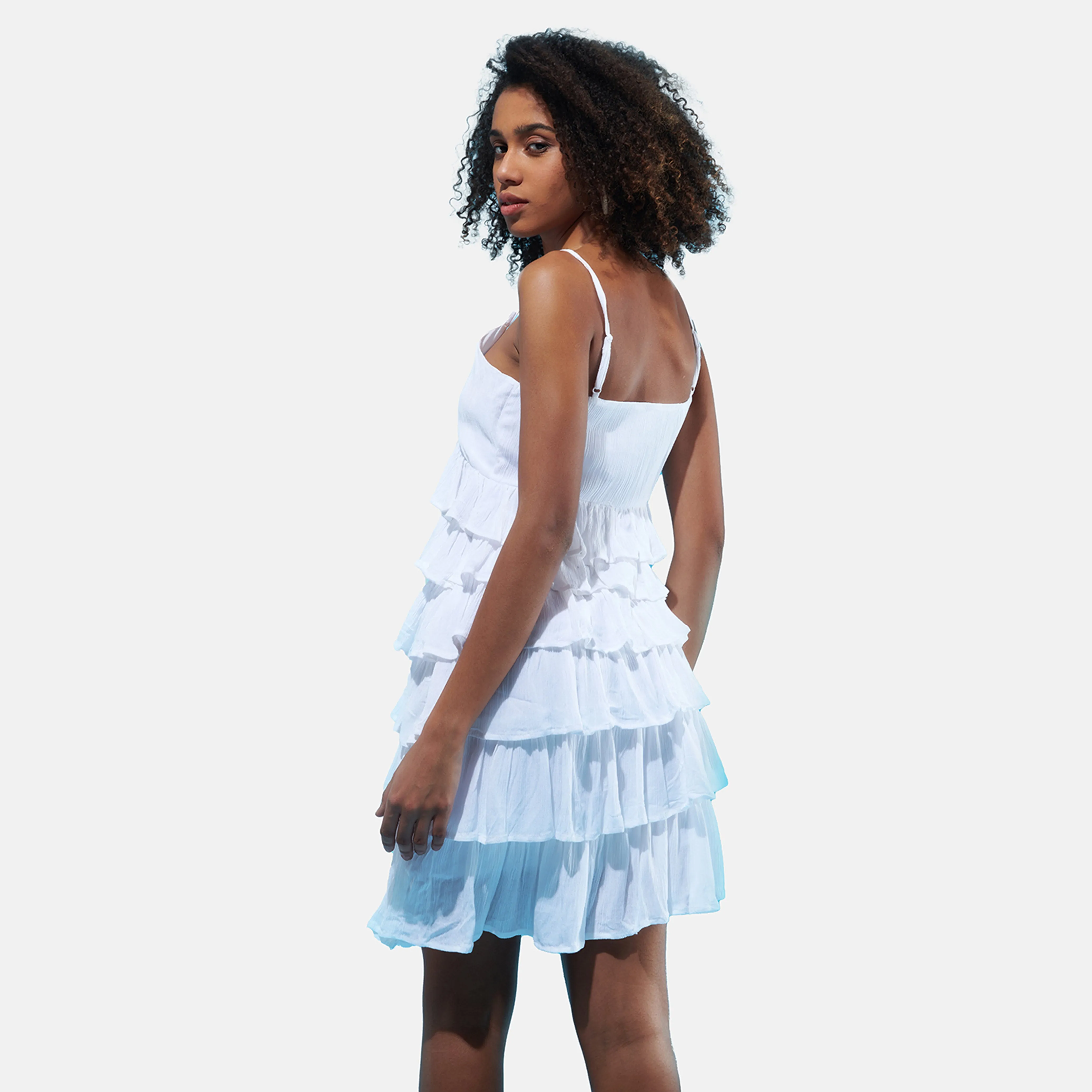 White Ruffle Layered Summer Dress