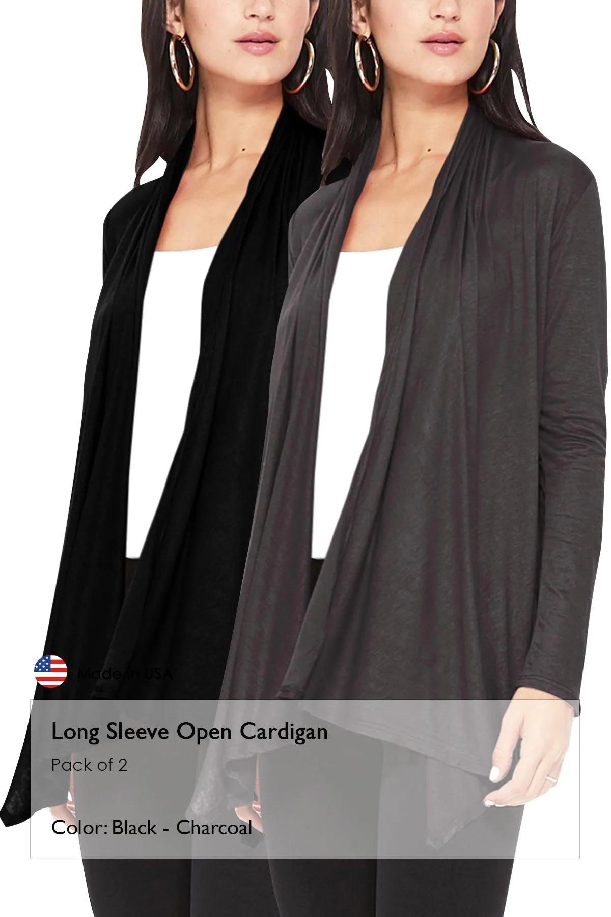 Women's Casual Long Sleeve Open Front Draped Cardigan (Pack of 2)