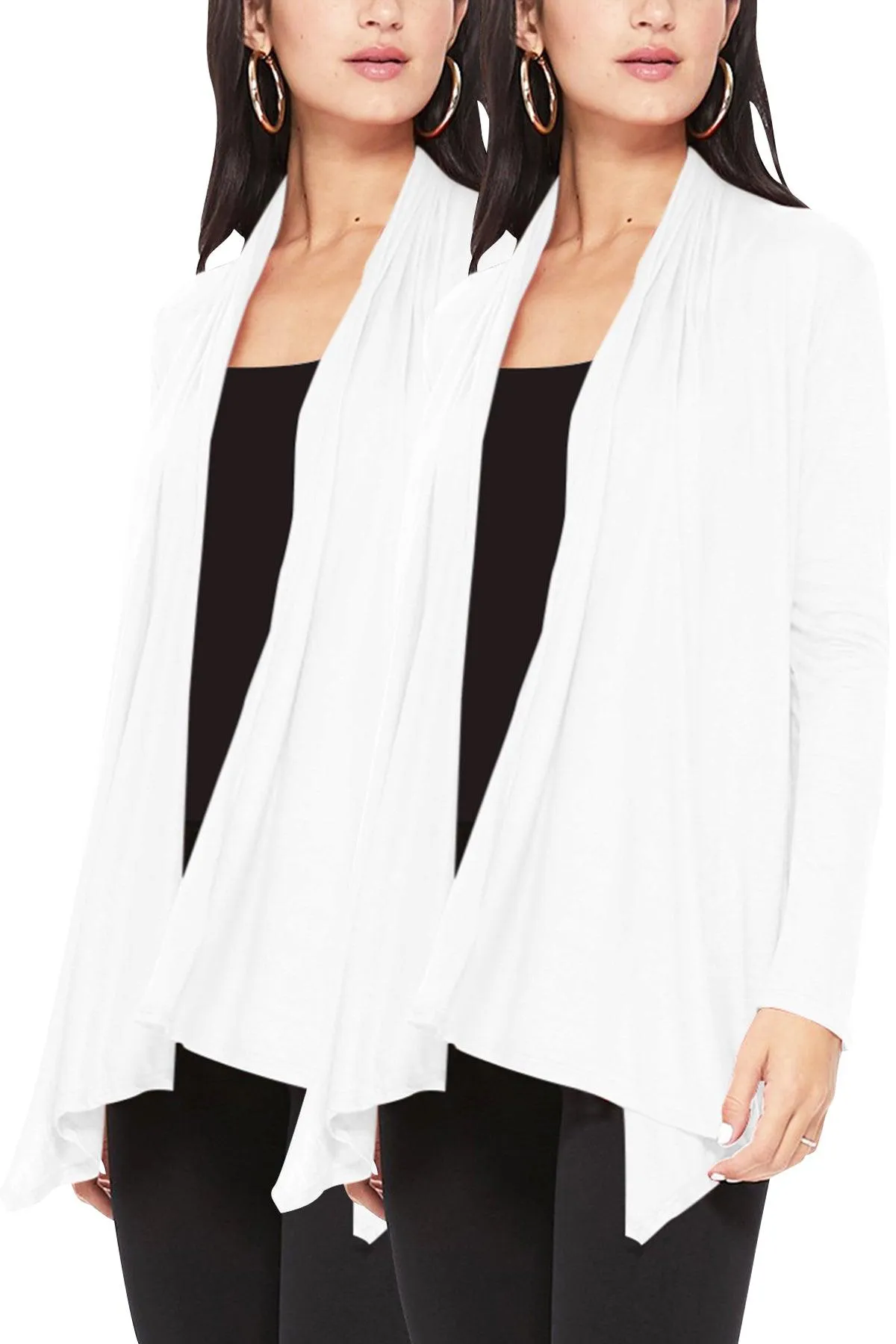 Women's Casual Long Sleeve Open Front Draped Cardigan (Pack of 2)