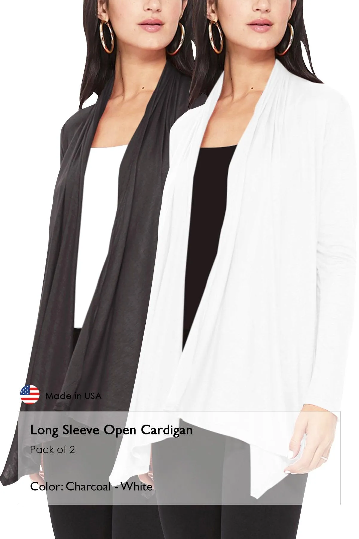 Women's Casual Long Sleeve Open Front Draped Cardigan (Pack of 2)