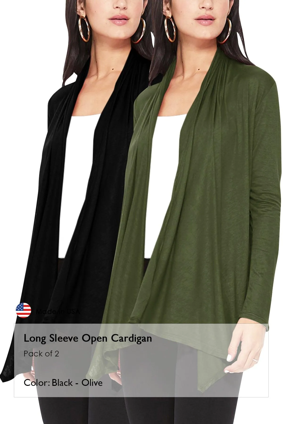 Women's Casual Long Sleeve Open Front Draped Cardigan (Pack of 2)