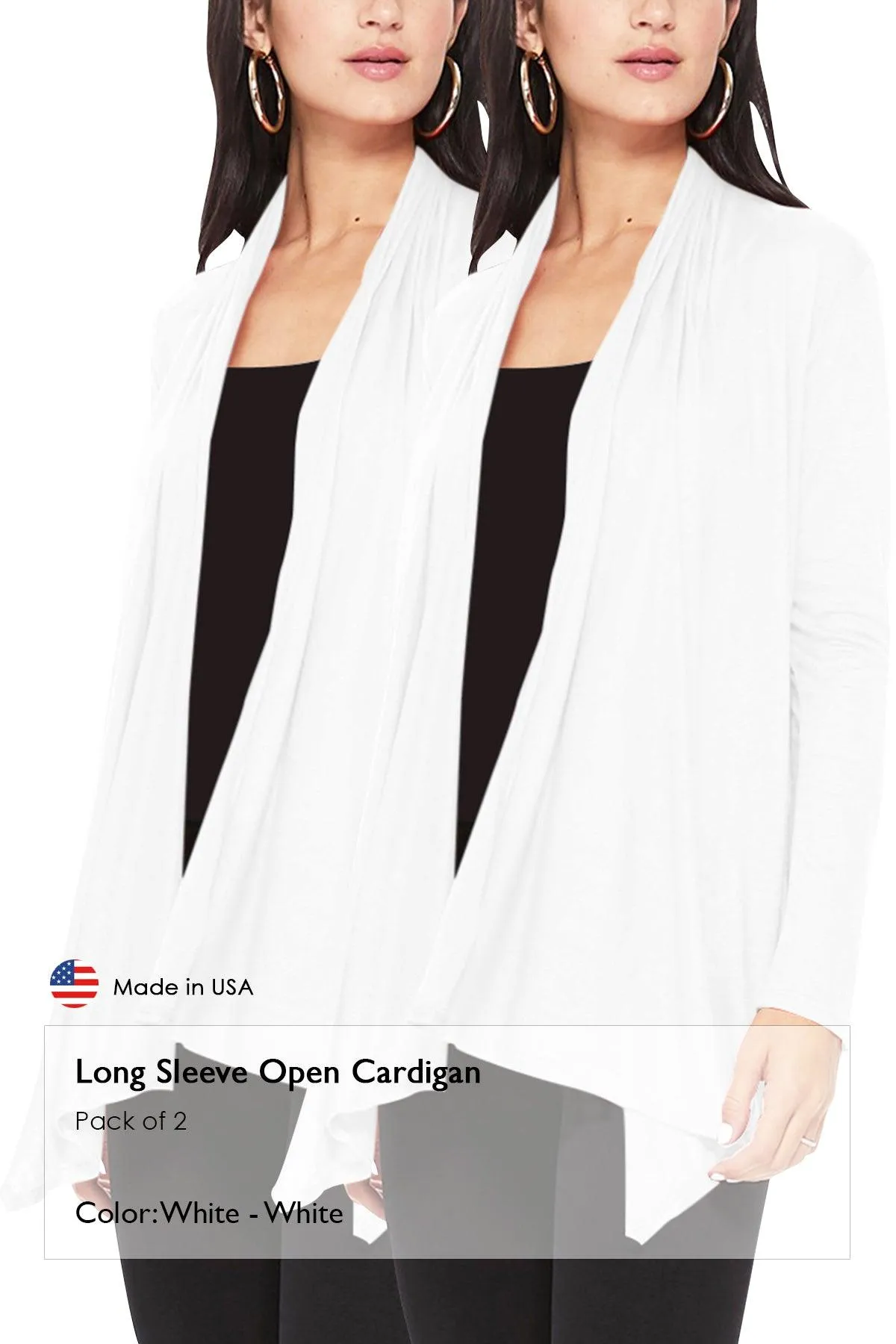 Women's Casual Long Sleeve Open Front Draped Cardigan (Pack of 2)