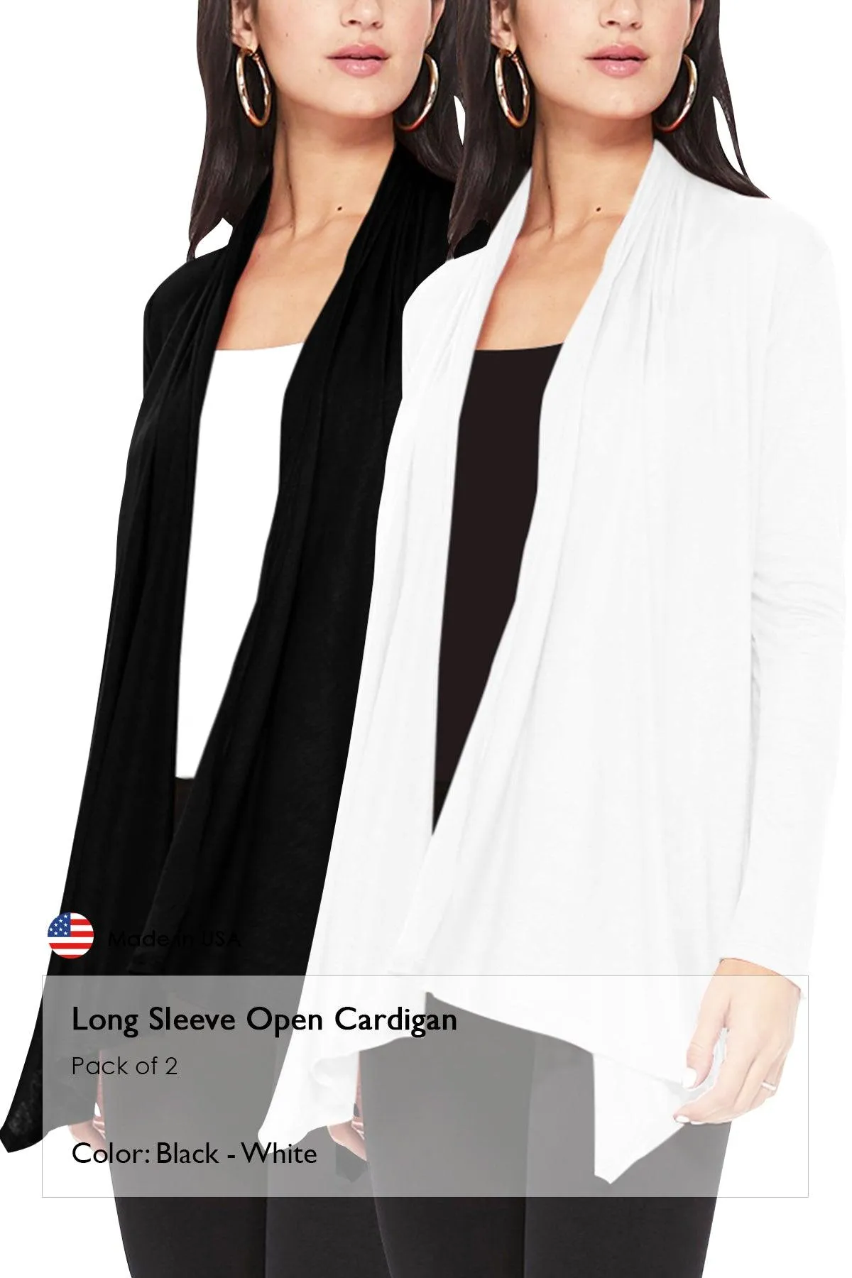 Women's Casual Long Sleeve Open Front Draped Cardigan (Pack of 2)