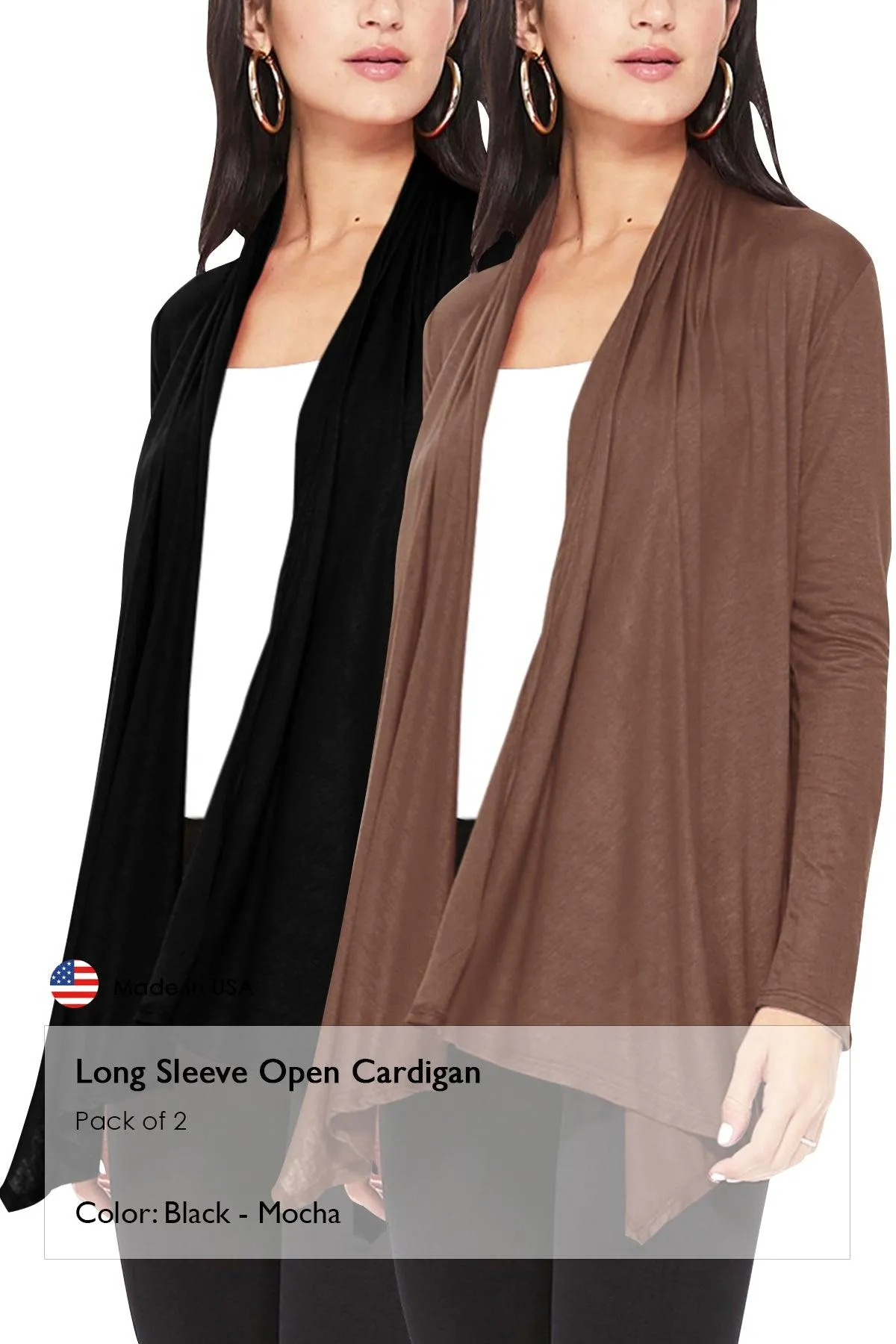 Women's Casual Long Sleeve Open Front Draped Cardigan (Pack of 2)