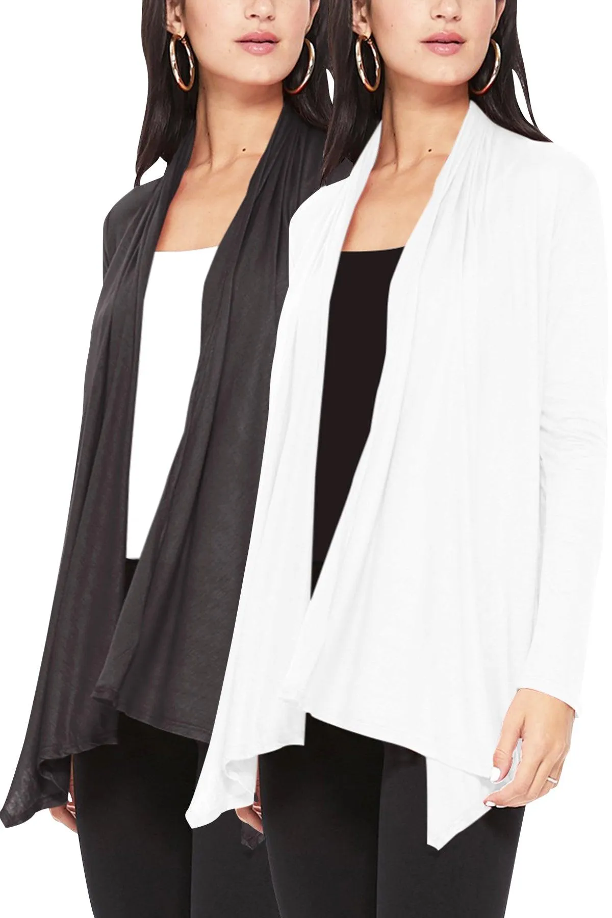 Women's Casual Long Sleeve Open Front Draped Cardigan (Pack of 2)