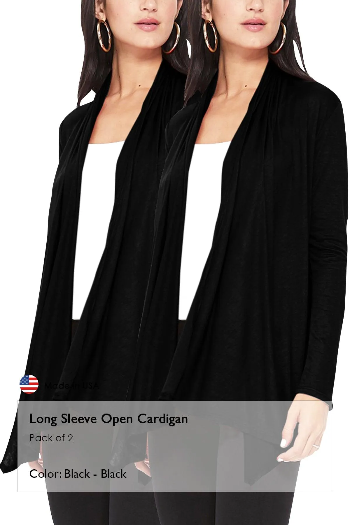 Women's Casual Long Sleeve Open Front Draped Cardigan (Pack of 2)