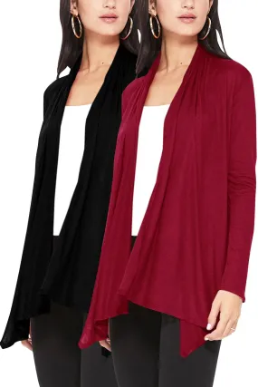 Women's Casual Long Sleeve Open Front Draped Cardigan (Pack of 2)