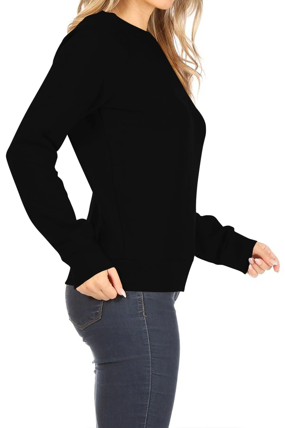 Women's Casual Pullover Fleece Long Sleeve Basic Crew Neck Solid Sweatshirt