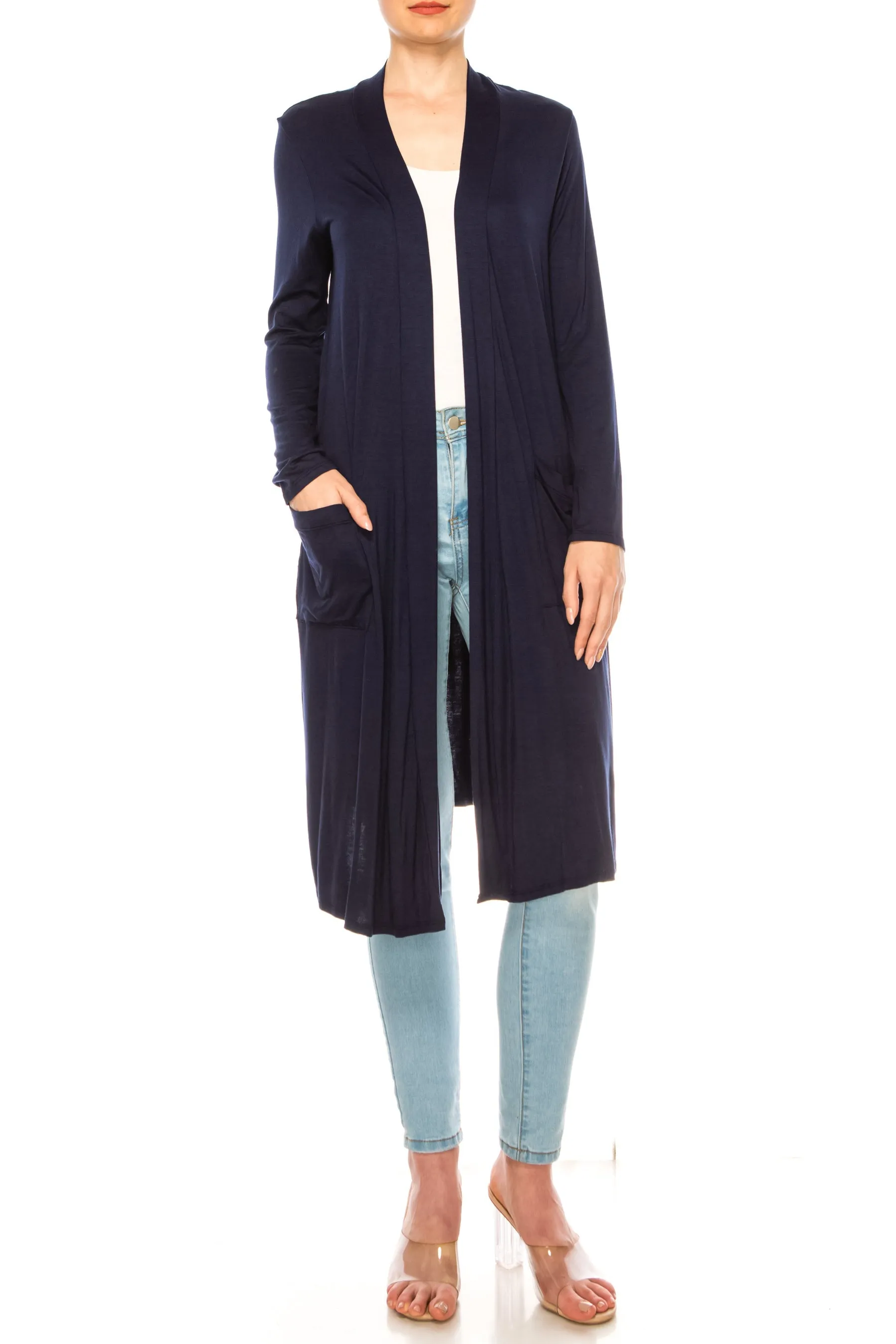 Women's Casual Relexed Fit Side Pockets Long Cardigan