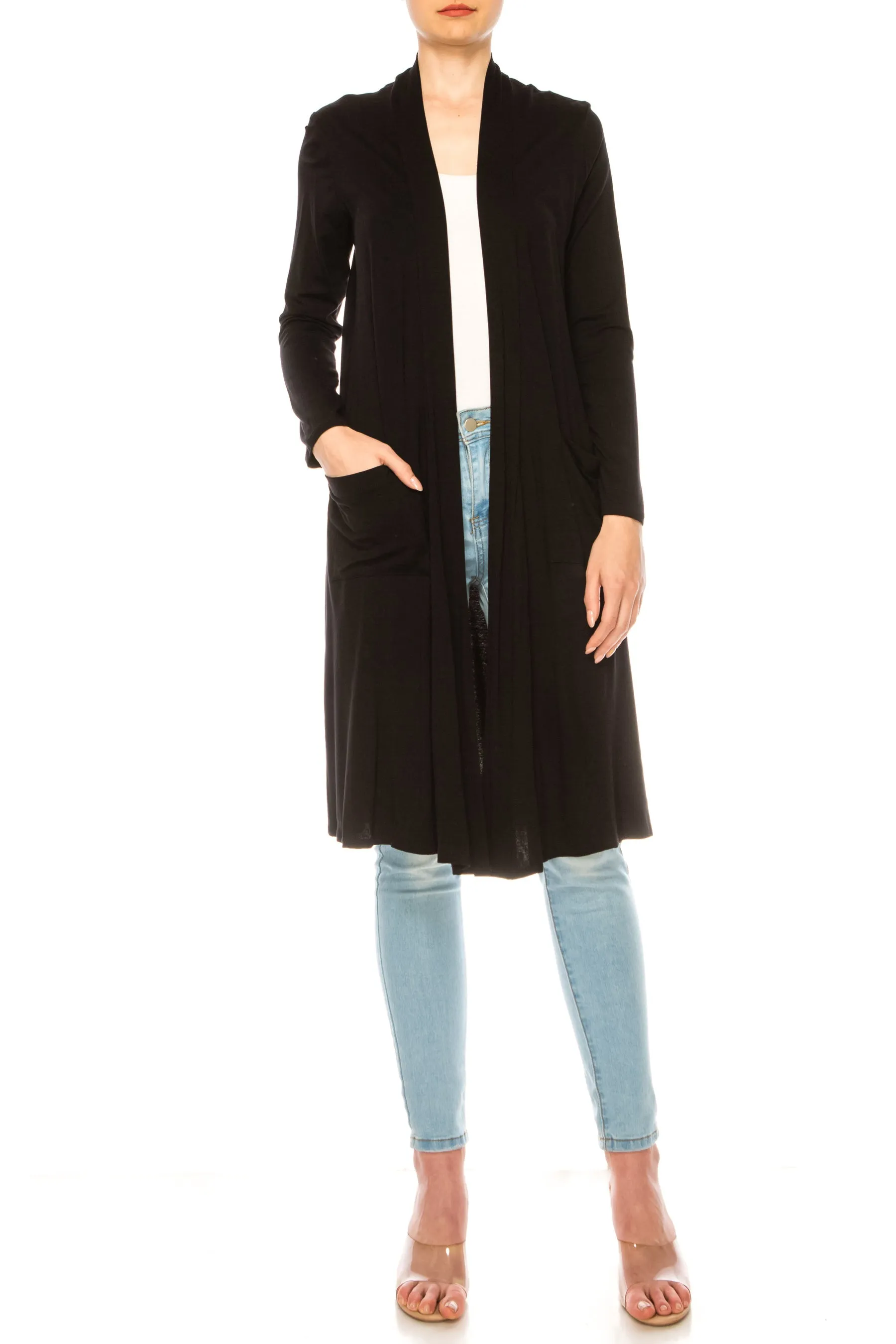 Women's Casual Relexed Fit Side Pockets Long Cardigan