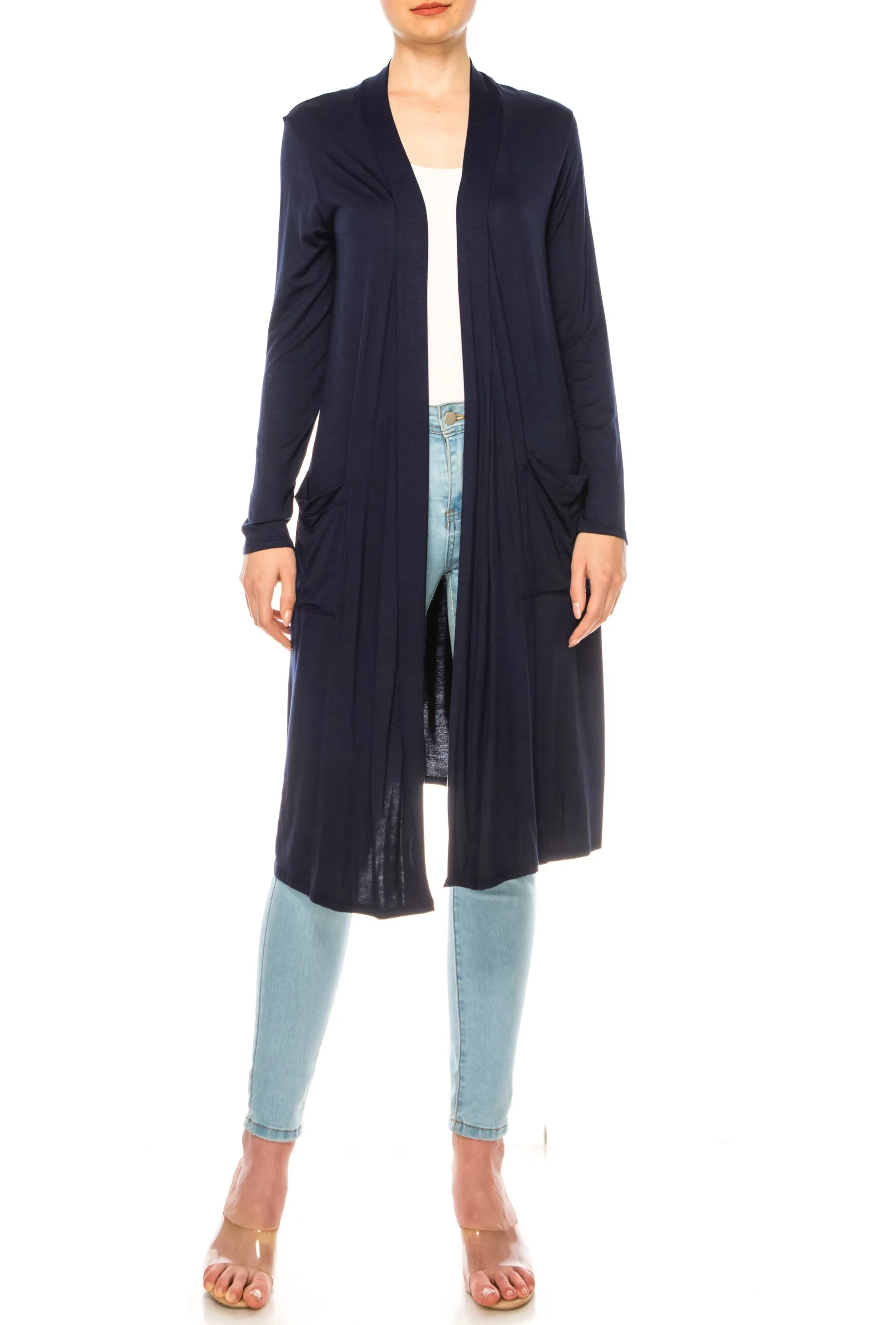 Women's Casual Relexed Fit Side Pockets Long Cardigan