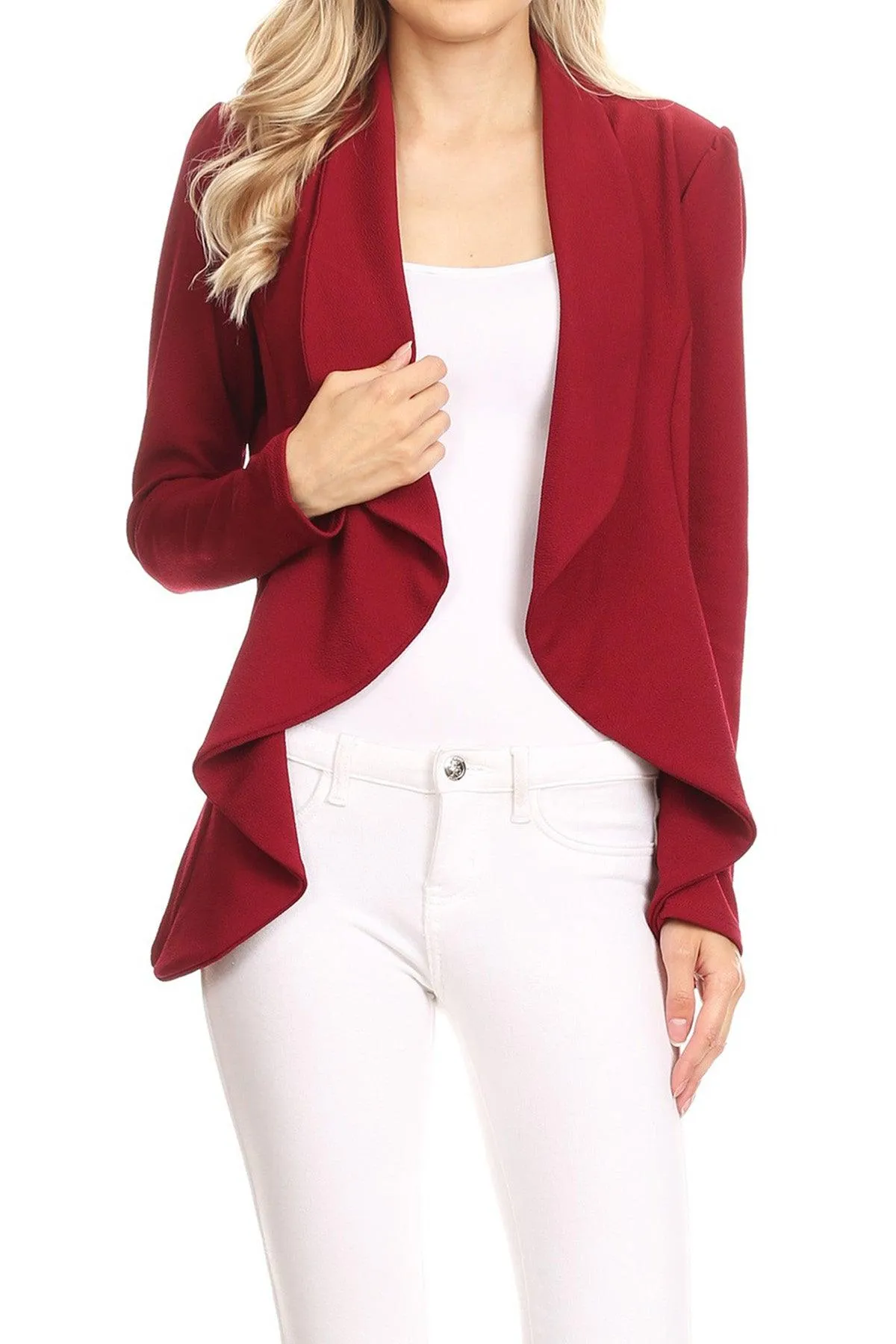 Women's Casual Solid Long Sleeve Loose Fit Open Blazer Jacket Made in USA