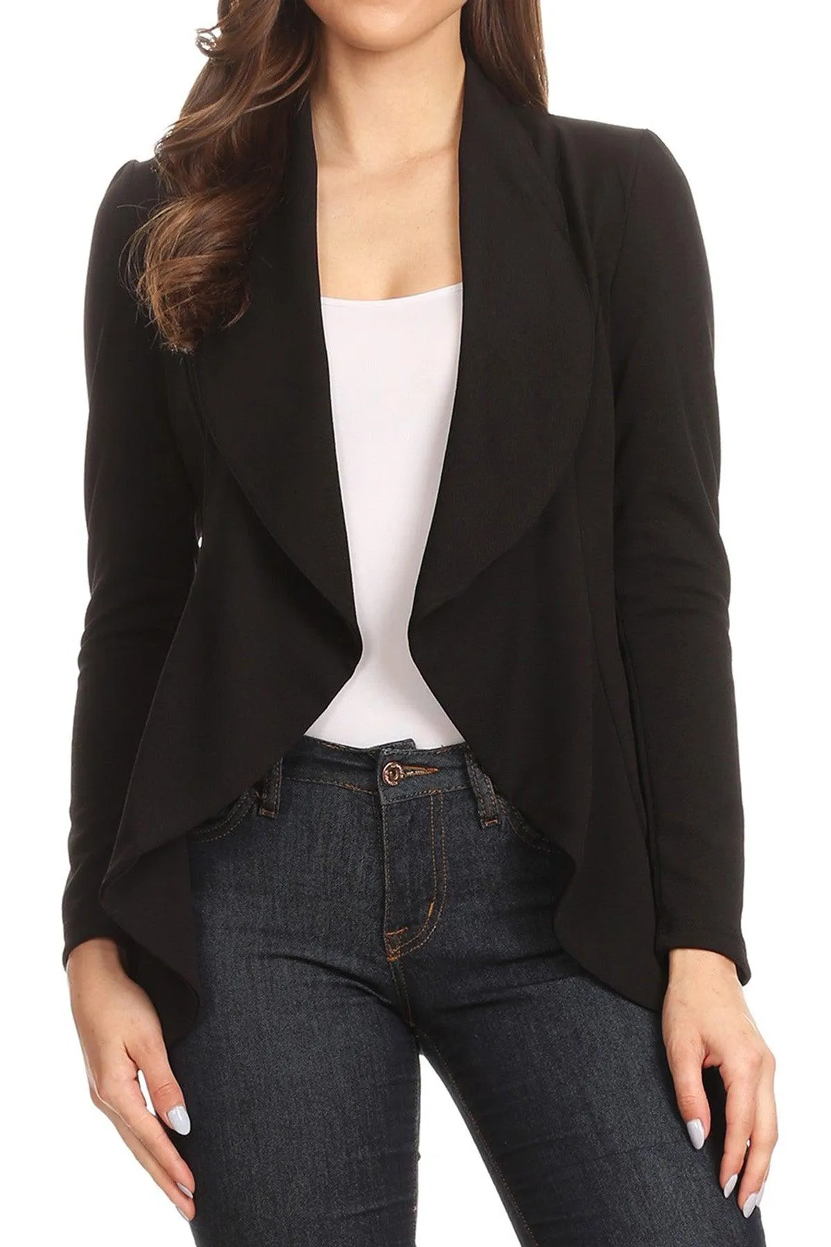 Women's Casual Solid Long Sleeve Loose Fit Open Blazer Jacket Made in USA